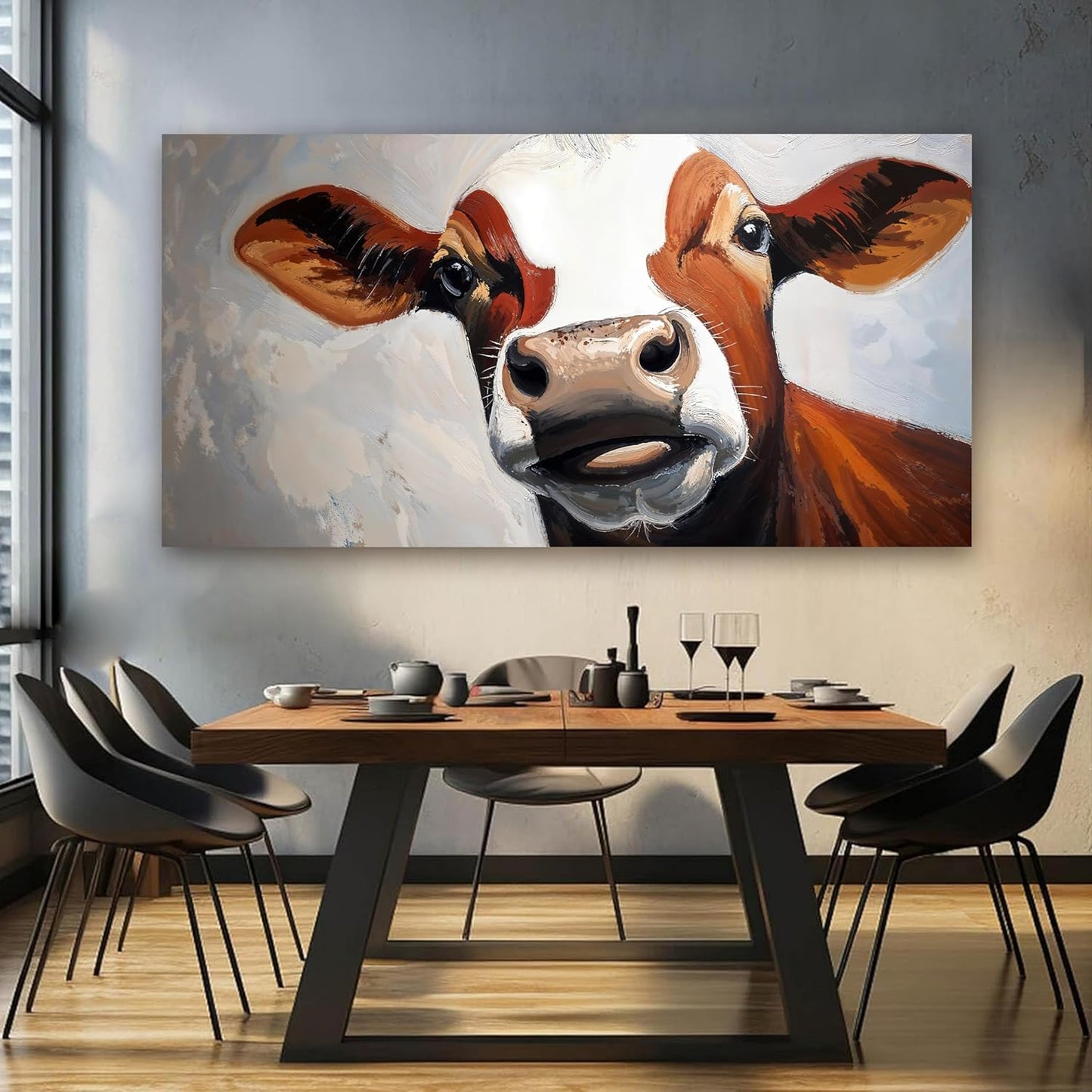 Canvas Wall Art Decor Canvas Abstract Large Living Room Decor Wall Highland Cow Modern Abstract Wall Art Black And White Wall Art Canvas Print Work For Home Kitchen Office Wall Decor 29" X 58"