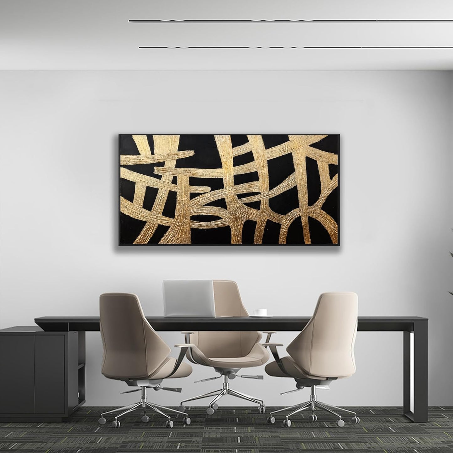 Abstract Wall Art Small Size Black And Gold Lines Texture Artwork Framed Home Decoration Artwork Decor Modern Minimalist Canvas Painting Living Room Decor For Bedroom Office Wall Decor 20"X40"
