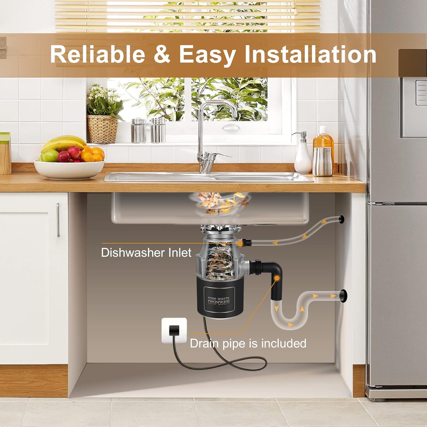 Trifecte Garbage Disposals with Power Cord, Coutinuous Feed Food Waste Disposal with Sound Reduction (EM 200)