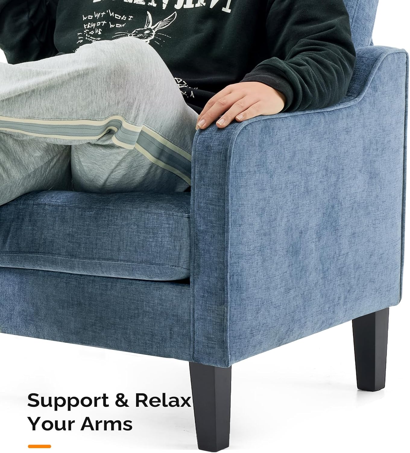 VINGLI Mid Century Modern Accent Chair Set of 2,Navy Blue Chenille Chairs for Living Room Upholstered Armchair with Scooped Arms for Bedroom,Apartment,Studio,Office,Waiting Room