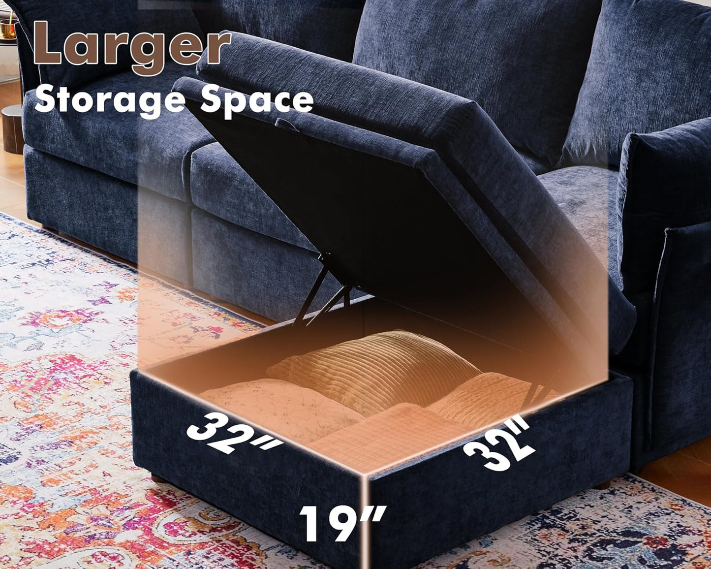 134.6" Oversized Modular Sectional Sofa, 6 Seater U Shaped Couch with Storage Ottoman with Reversible Chaise Deep Seat for Living Room, Apartment - Chenille Blue