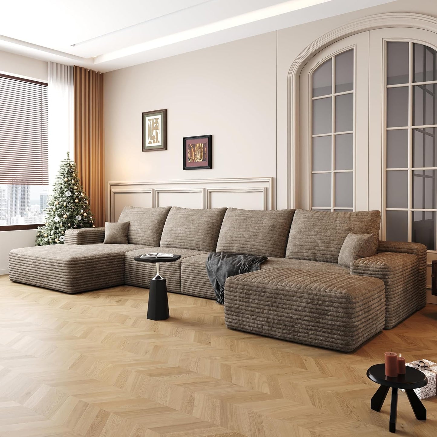 136" Sectional Couches for Living Room Modern Modular Sofa with L-Shape Couchs Upholstered Boneless Couch Deep Seat Sectional Couch with Chaise (Camel, Left Facing Chaise+3Seaters+Ottoman)