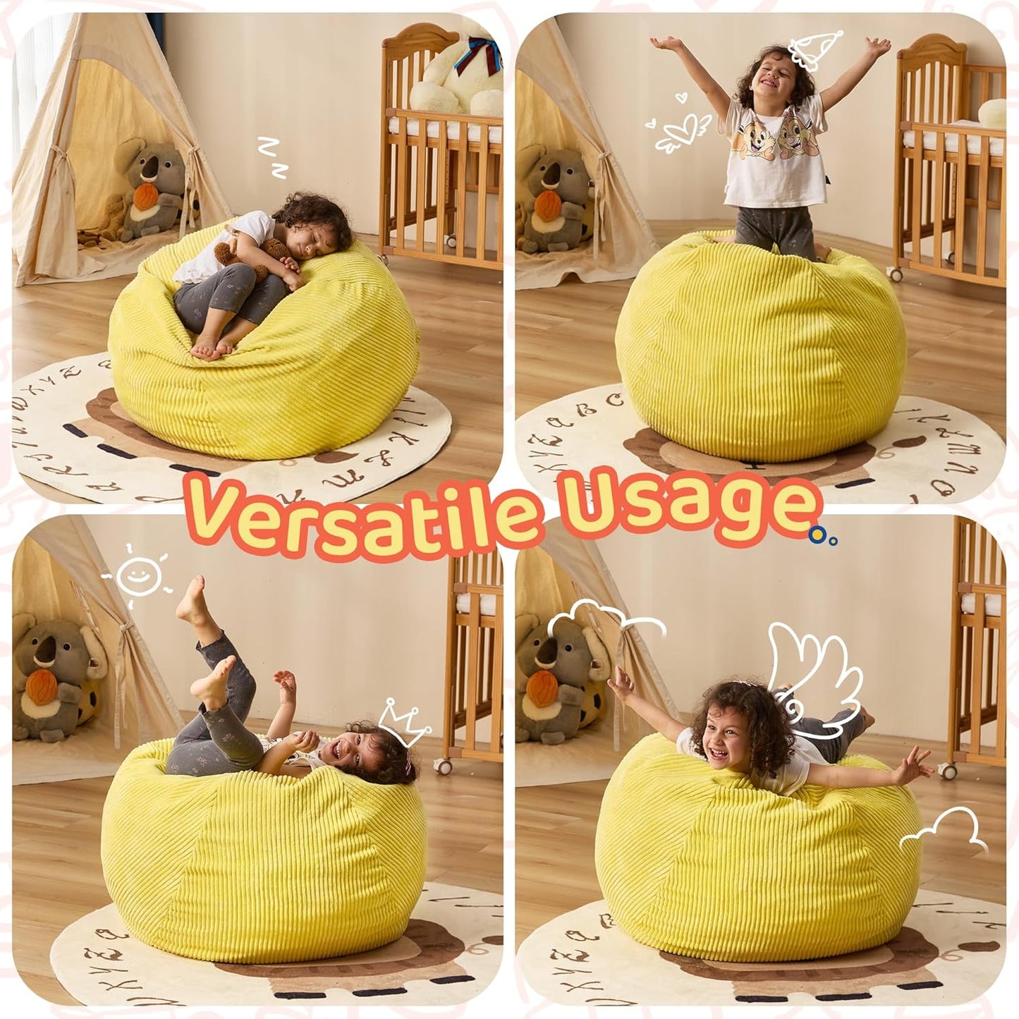 Bean Bag Chairs Teardrop Bean Bag Chair Beanbag Chair with Memory Foam Filled Machine Washable Cover for Living Room, Bedroom (Small,Yellow)
