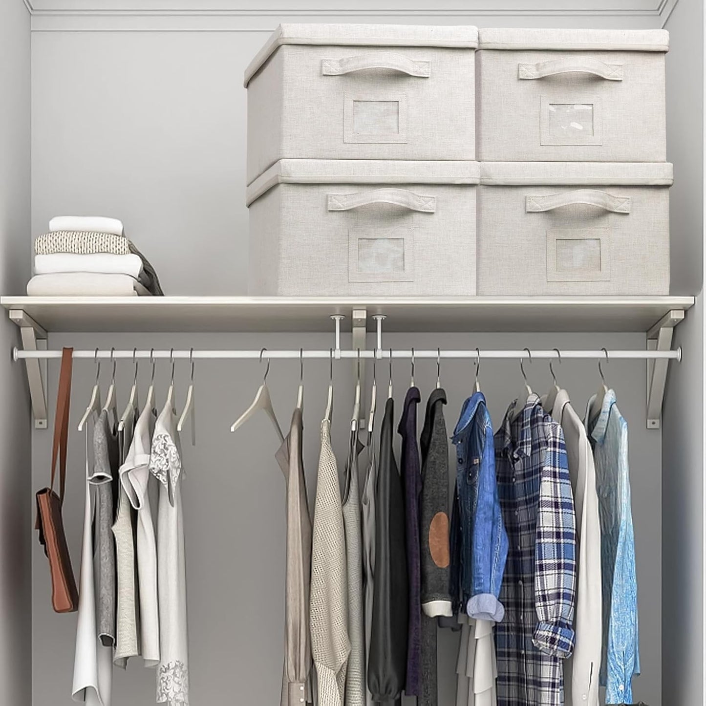 Large 17''x12'' Quart Collapsible Stackable Storage Bins with Lids, 2 Packs Off White Fabric Closet Boxes with Lids, Storage Cube Baskets Container Organizers for Bedroom Office(17''x12.2x''8'')