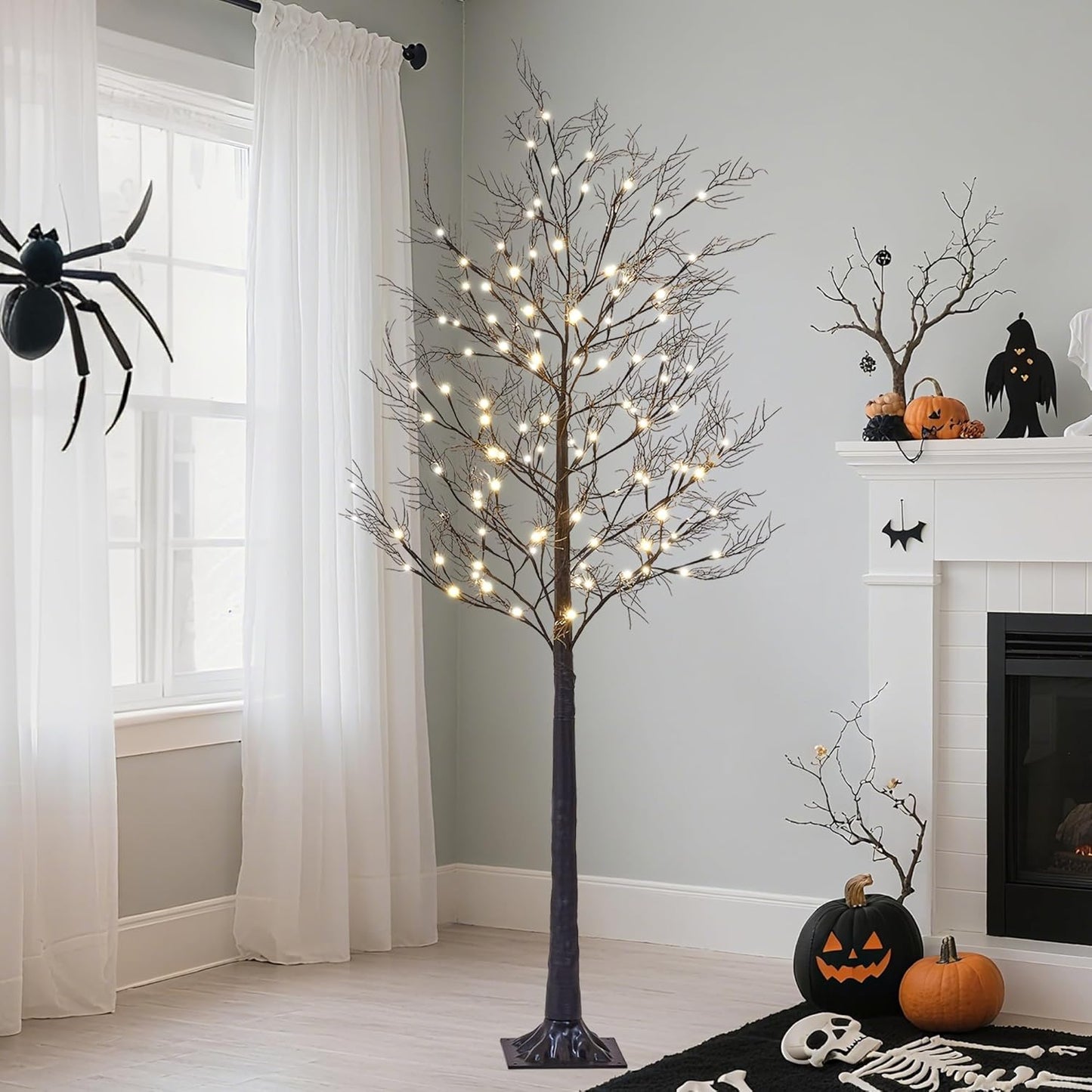 Lightshare 6FT Lighted Willow Tree with 120 Warm LED Lights, Spooky Bare Branch Tree for Indoor Outdoor Decoration, Bendable Branches, Holiday Décor for Porch, Party, Home, Halloween & Christmas