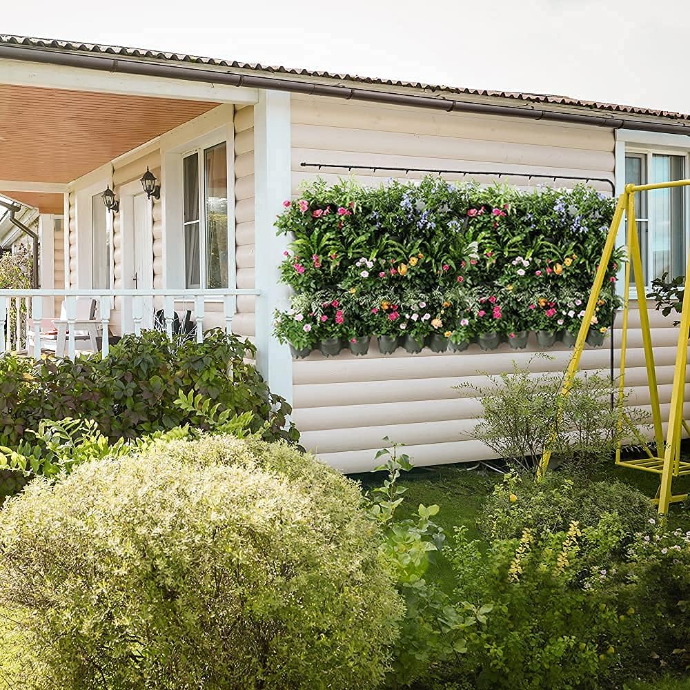 Worth Garden 36 Pockets Self Watering Vertical Planters Indoor Outdoor Living Wall Mounted - 9' Automatic Dripping Irrigation System Hose Kit Stackable Plastic Pot Herb Plants Home Balcony Decoration