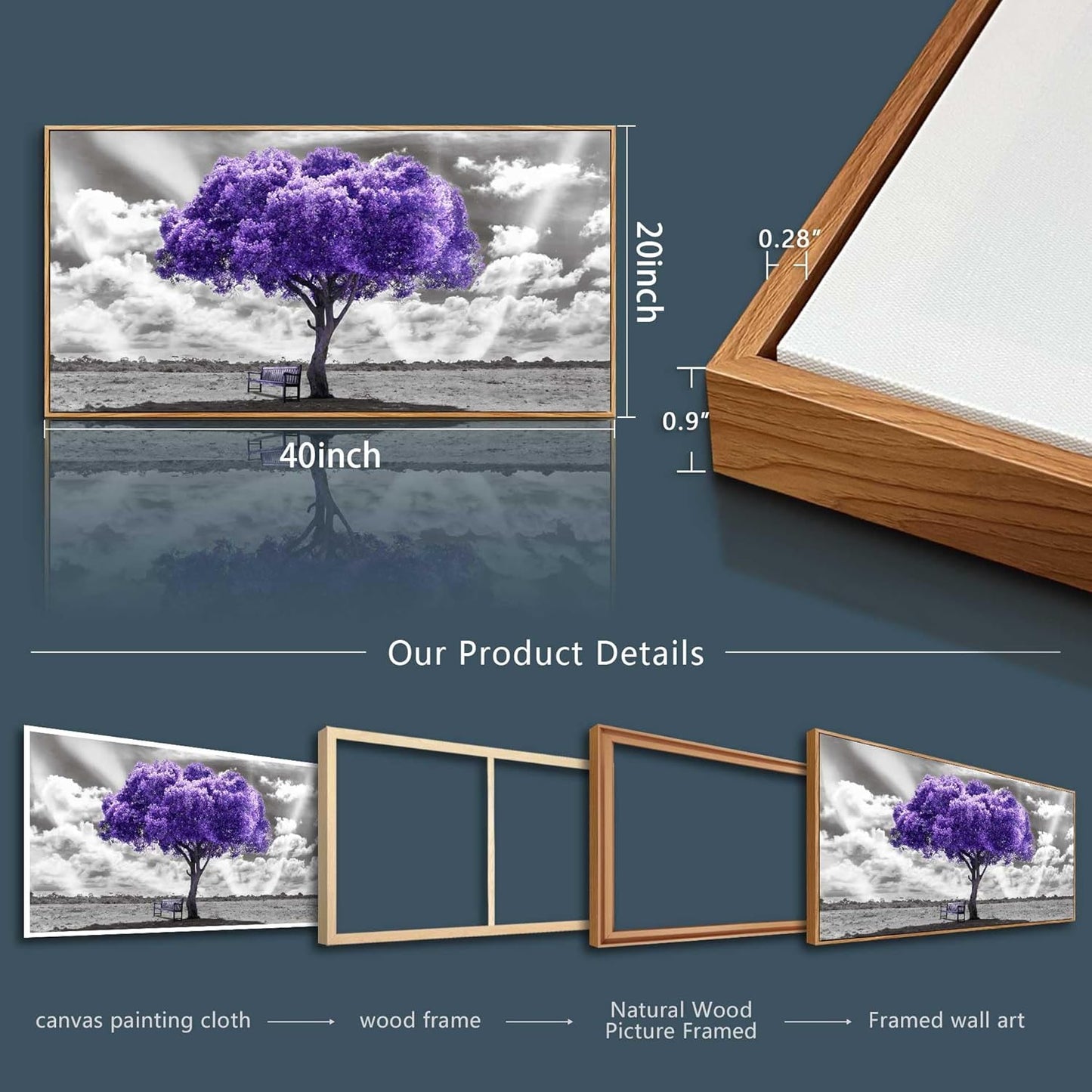 hyidecorart Abstract Black and White Wall Painting Wood Framed Canvas Wall Art For Living Room Large Size Wall Decor For Bedroom Wall Decoration Office Wall Pictures Artwork Ready to Hang 20" x 40"