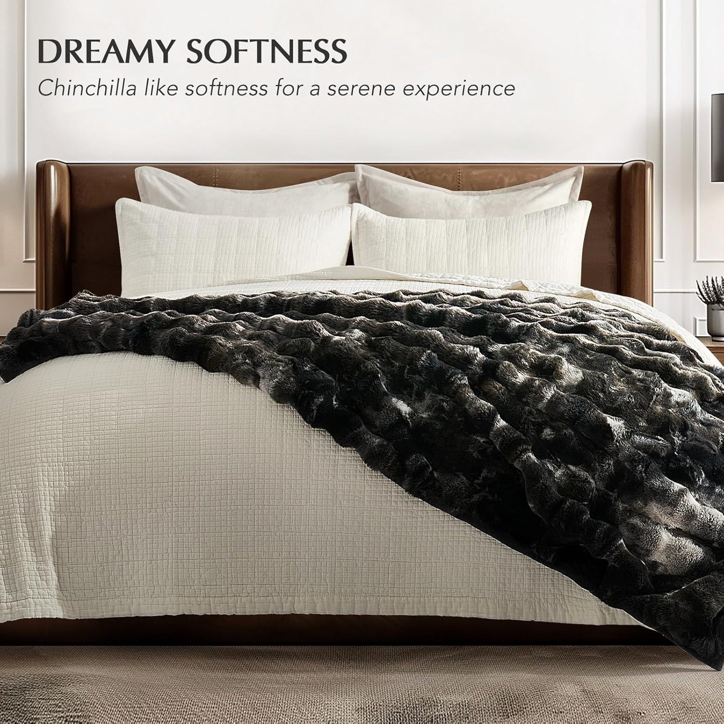 EVERGRACE Ultra Soft Luxury Fluffy Ridgeline Faux Rabbit Fur Bubble Throw Blanket, Thick Warm Fuzzy Throw for Bed, Cozy Plush Reversible Blanket for Couch,Charcoal Gray Heather, 60x80 Inches, 870 GSM