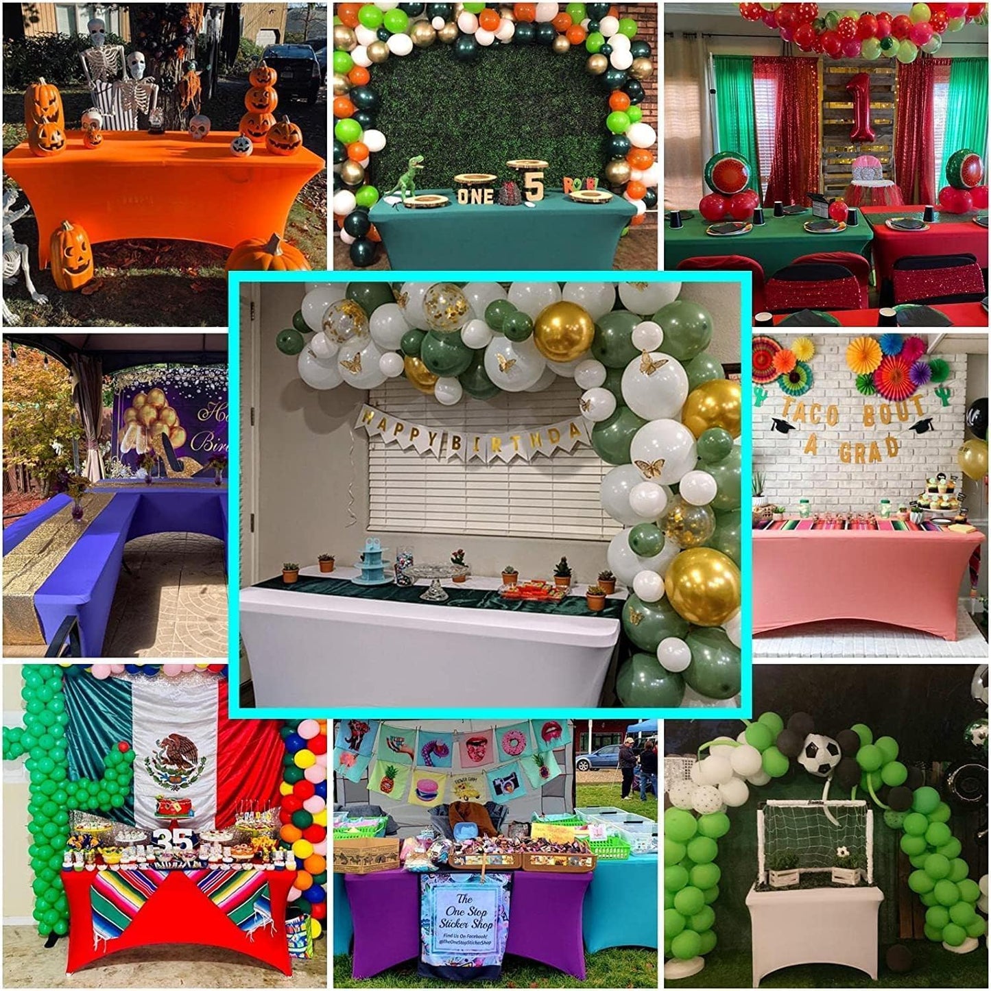 IVAPUPU 2 Pack 4FT Table Cloth for Rectangular Fitted Events Stretch Green Table Covers Washable Cover Spandex Tablecloth Protector for Party, Wedding, Cocktail, Banquet, Festival