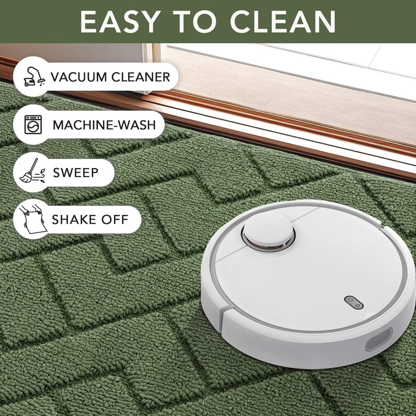 hicorfe Indoor Door Mat,Non Slip Door Mats,32"x48" Front Back Door Mat Rubber Backing,Absorbent Resist Dirt Entrance Inside Floor Mats for Entryway Washable Low-Profile(Green)