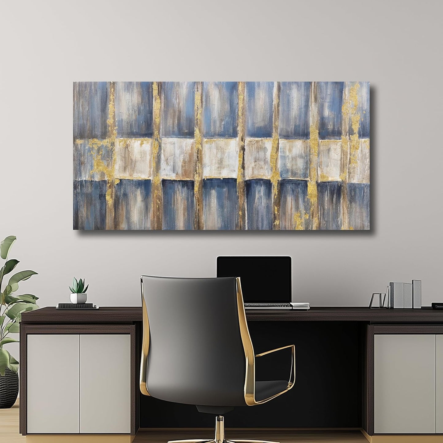 Belmrxne Abstract Wall Art Blue and Gold Wall Decor Dark Room Decor Aesthetic Canvas Painting Artwork for Living Room Bedroom Dining Room Office Home Decor 24x48inch
