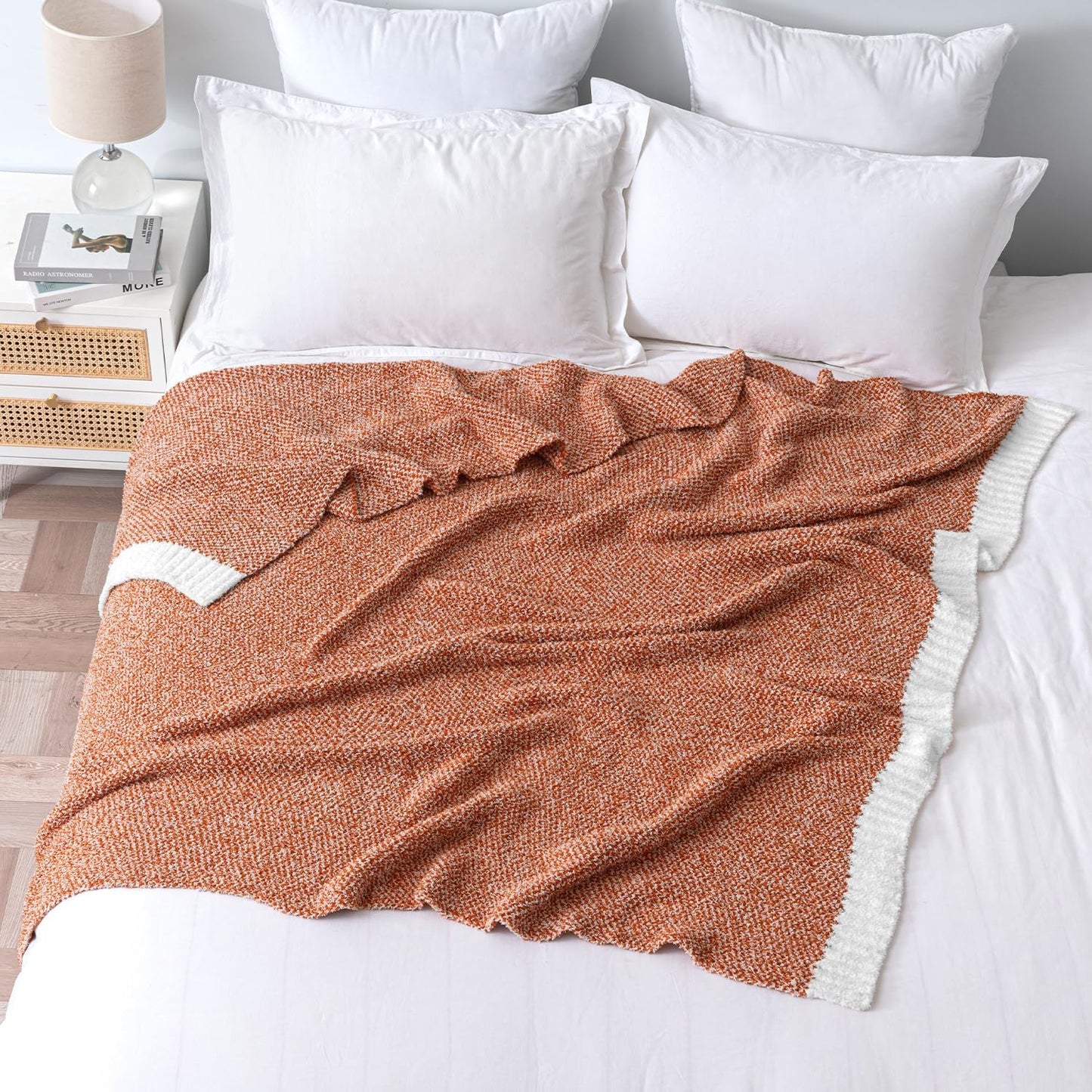 MIULEE Fall Burnt Orange Super Soft Throw Blanket for Couch, Cozy Fluffy Warm Throws Knit Blankets for Sofa, Bed, Chair, Living Room, Camping, Picnic, 50 x 60 inch