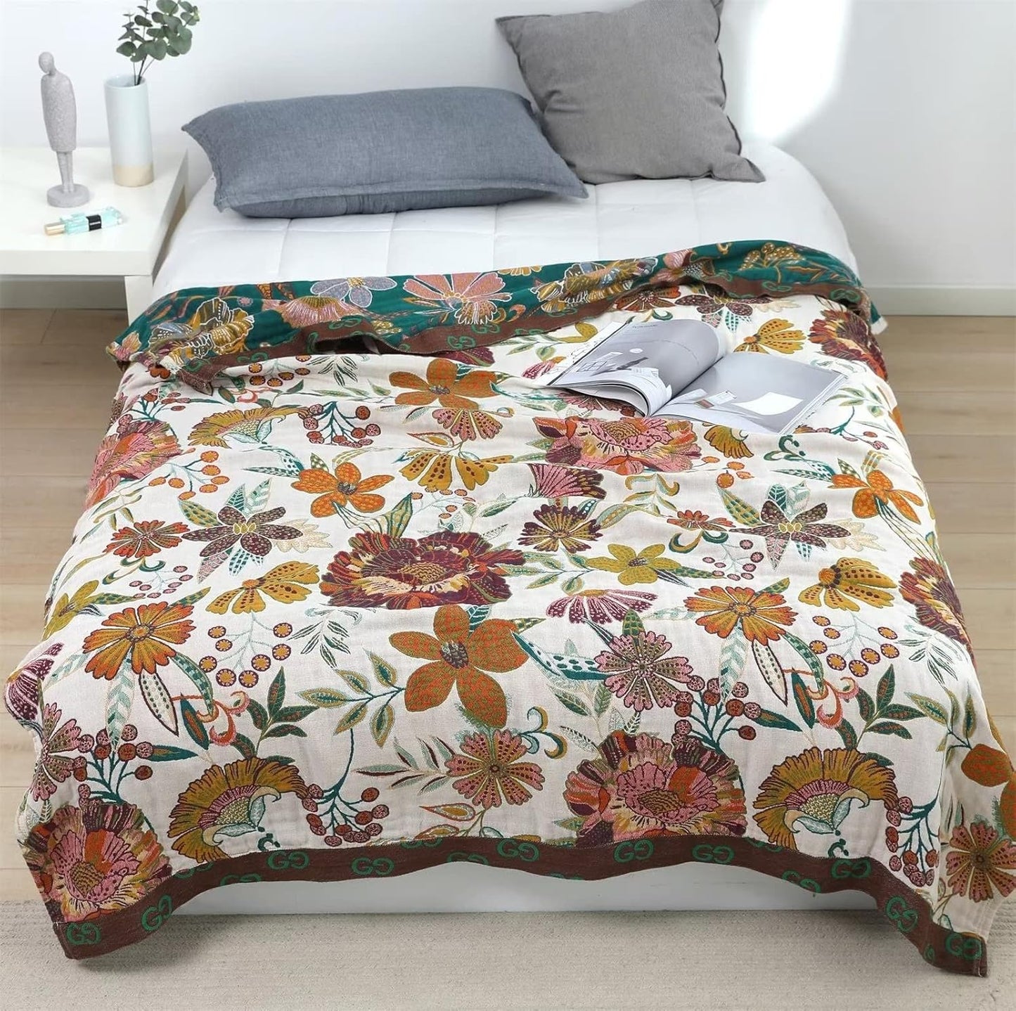 MSGKV 100% Cotton Boho Throw Blanket Woven Blankets, Reversible Versatile KnitWoven Blanket for Bed Couch Sofa, Super Soft Decorative Blanket for Chair Sofa and Living Room, 90''Wx 98''L