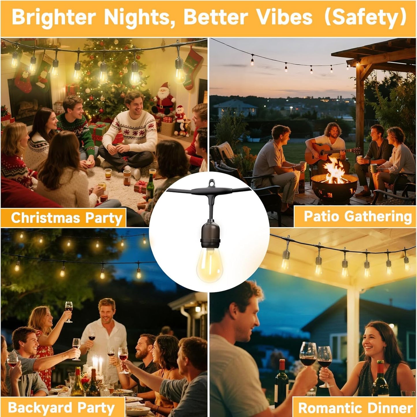 Outdoor Safety String Lights 200FT - 24V 20W Commercial Grade Low Voltage Strand with 80 S14 Shatterproof Bulbs for Tree Garden Yard Cafe Bistro | Warm Yellow 3500K | IP65 Waterproof | UL Listed