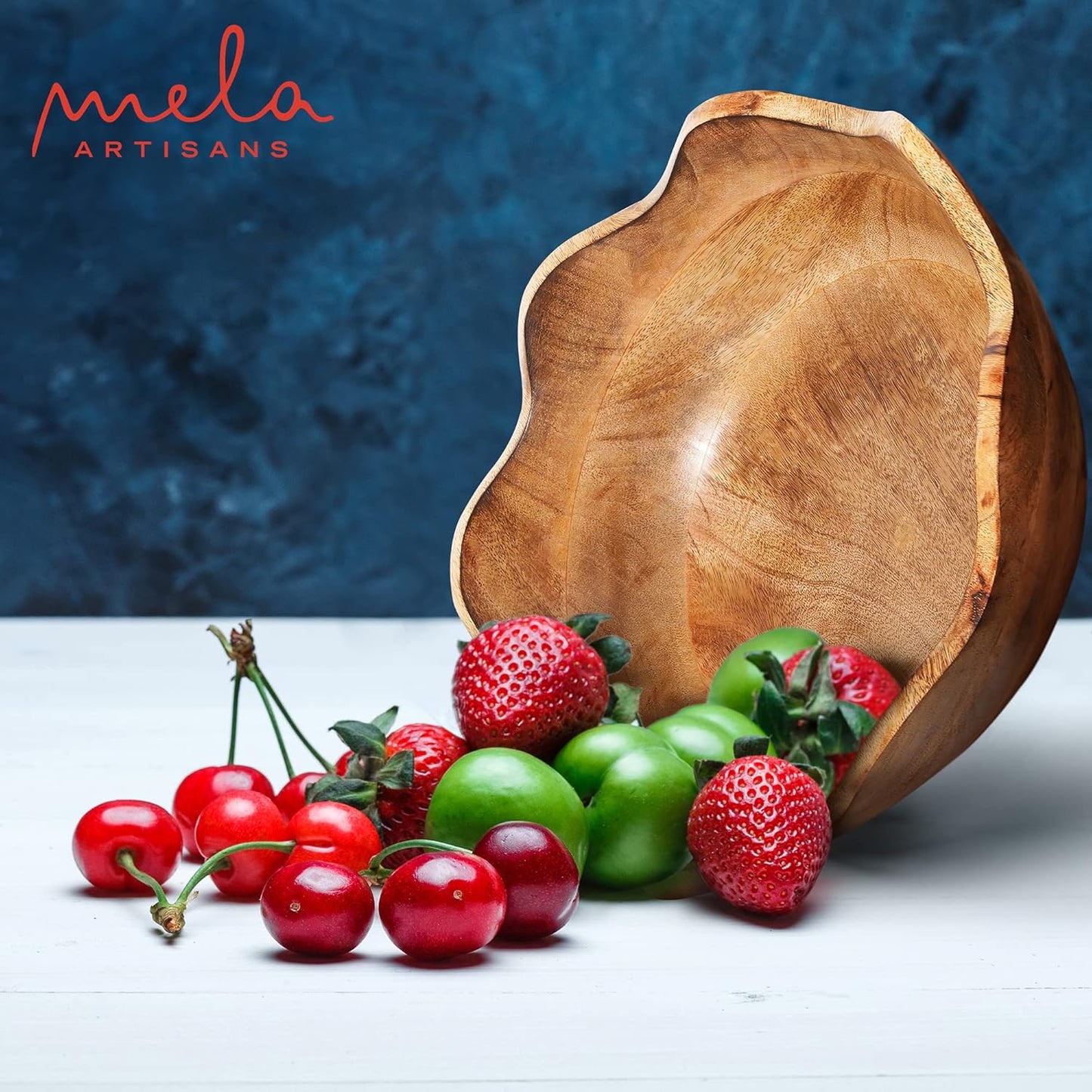 Mela Artisans Wooden Scalloped Bowl - Large | Ruffle Decorative Style | Rustic Kitchen Decor | Mango Wood | Natural Grain Finish | Fits Bread, Fruits, Salad or Popcorn | 12” x 4” x 11”