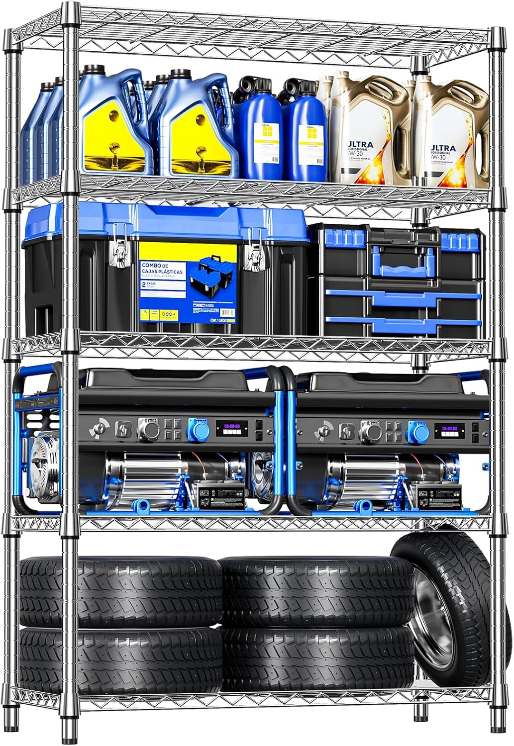 IZEUK 6 Tiers Garage Shelving Wide Storage Shelves Metal Shelves Heavy Duty Adjustable Utility Shelf Rack (Black, 17.7" D x 47.2" W x 82.7" H)