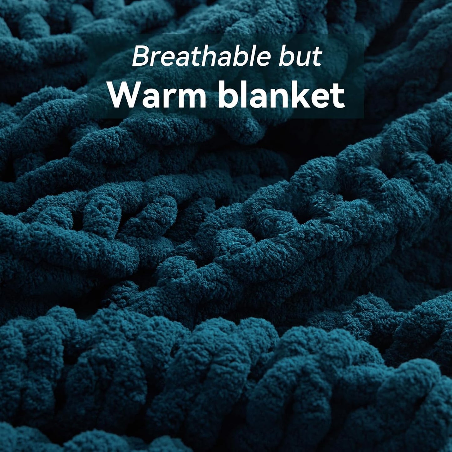 Chunky Knit Throw Blanket, 60''*80'' Knitted Throw Chenille Yarn for Bed Couch, Handmade Peacock Blue Crochet Big Thick Blanket, Machine Washable Cute Comfy Blanket for Home Decor