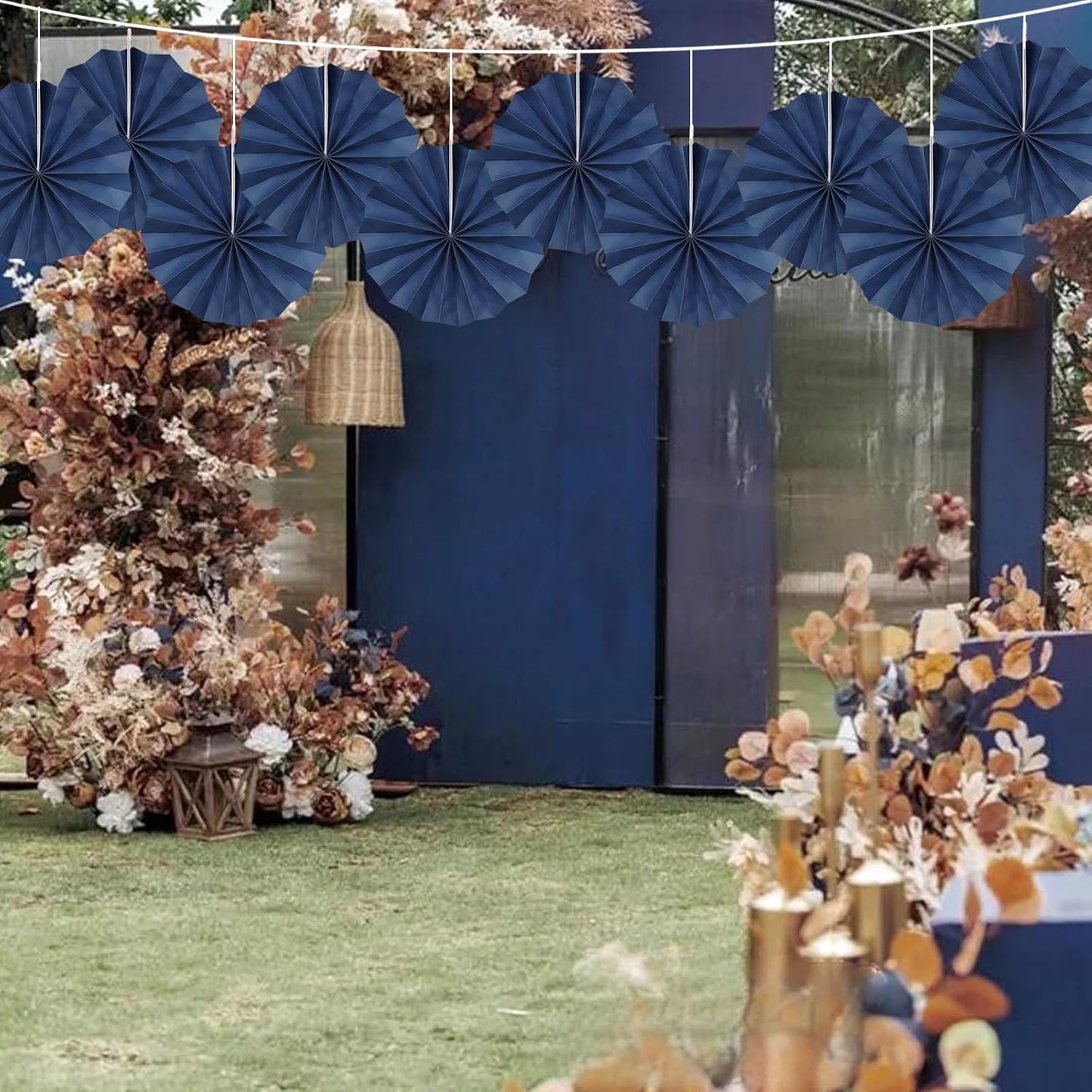 Blue Party Decorations,Blueberry Party Decorations Decorations Party Paper Fans Bulk 8in,Graduation Decoration Classroom Decor, Western Themed Party Decorations 30 Color DIY Set (Deep Blue)