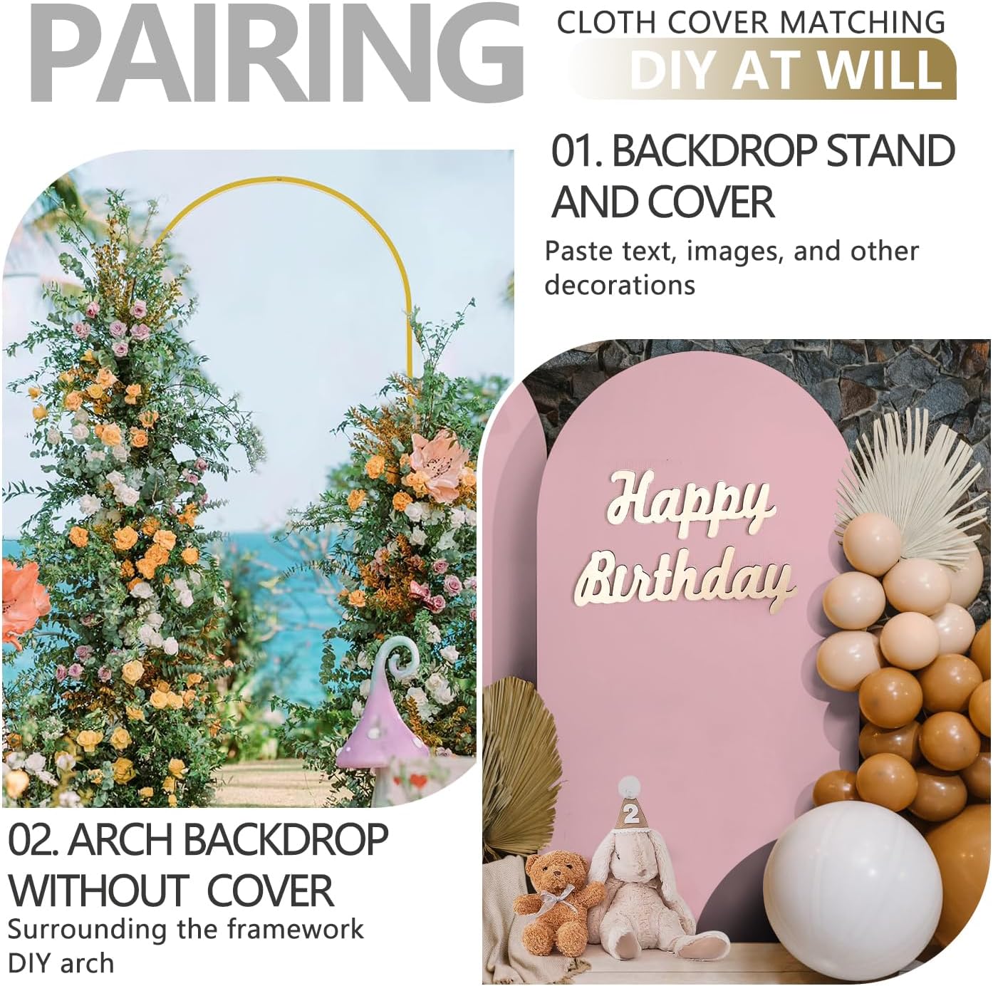 Arch Backdrop Stand and Cover Set, Metal Balloon Arch Backdrop 6.6ft, Gold Arched Stand Frame for Wedding, Parties,Birthday, Backdrop Decorations (Pale Pink,6.6ft)