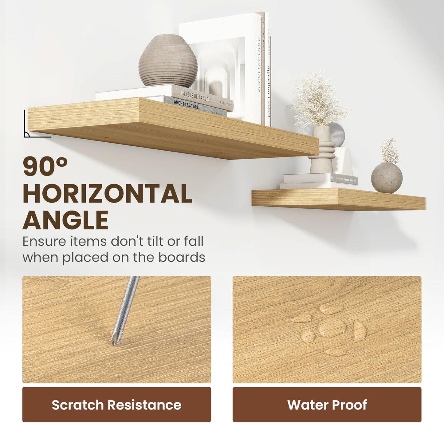 55 Inch Floating Shelves, 11.6 Inch Deep Floating Shelves for Wall, Floating Shelf with Invisible Brackets, Deep Shelves for Bathroom, Bedroom, Living Room, 1 Pack, Natural