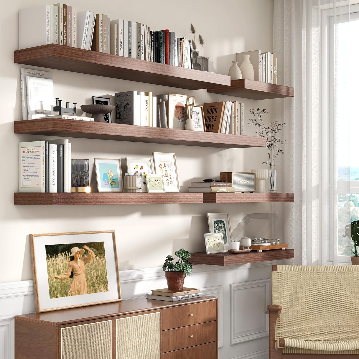 Deep Floating Shelves for Wall | 12 Inch Deep Floating Shelves 30 Inches Long Set of 2 | Rustic Walnut Floating Shelves for Living Room Bathroom Laundry Room Bedroom Kitchen Home Office