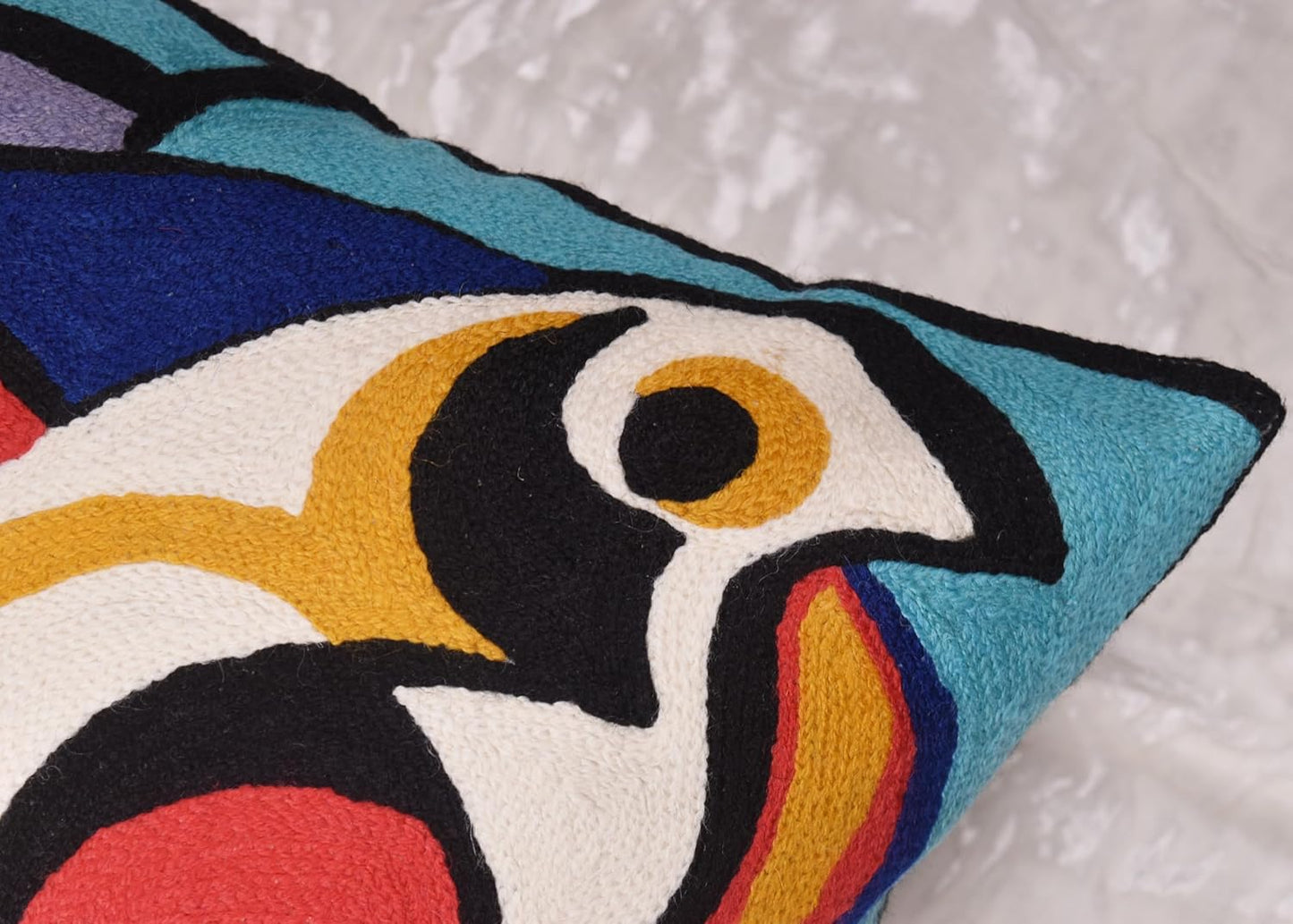 Kandinsky Improvisation Modern Decorative Pillow Cover Black Abstract Toss Pillows Farmhouse Chair Cushion Contemporary Pillow Mid-Century Chair Cushions Hand Embroidered Pillow Wool Size 18x18