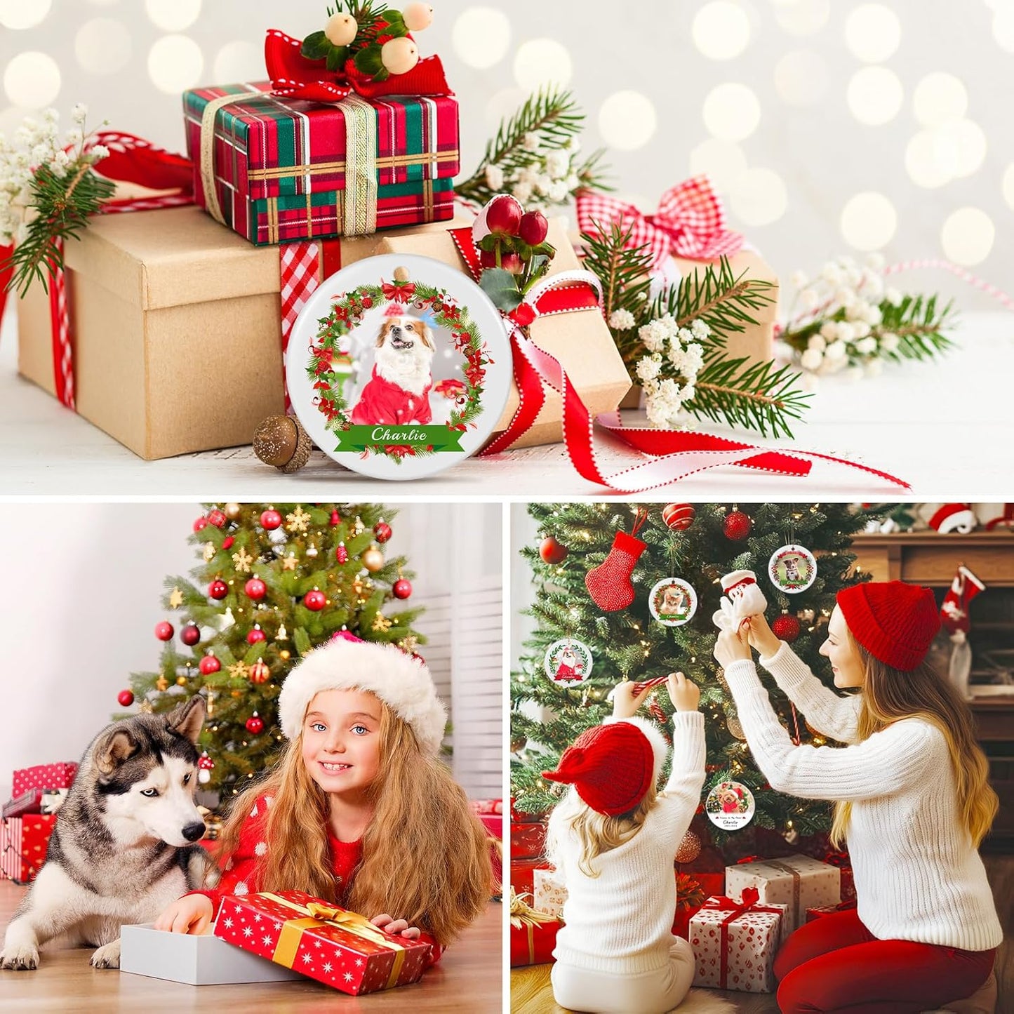 Personalized Dog Photo Christmas Ornament 2025, Ceramic Custom Pet Memorial Ornament Xmas Gifts for Christmas Trees Decorations