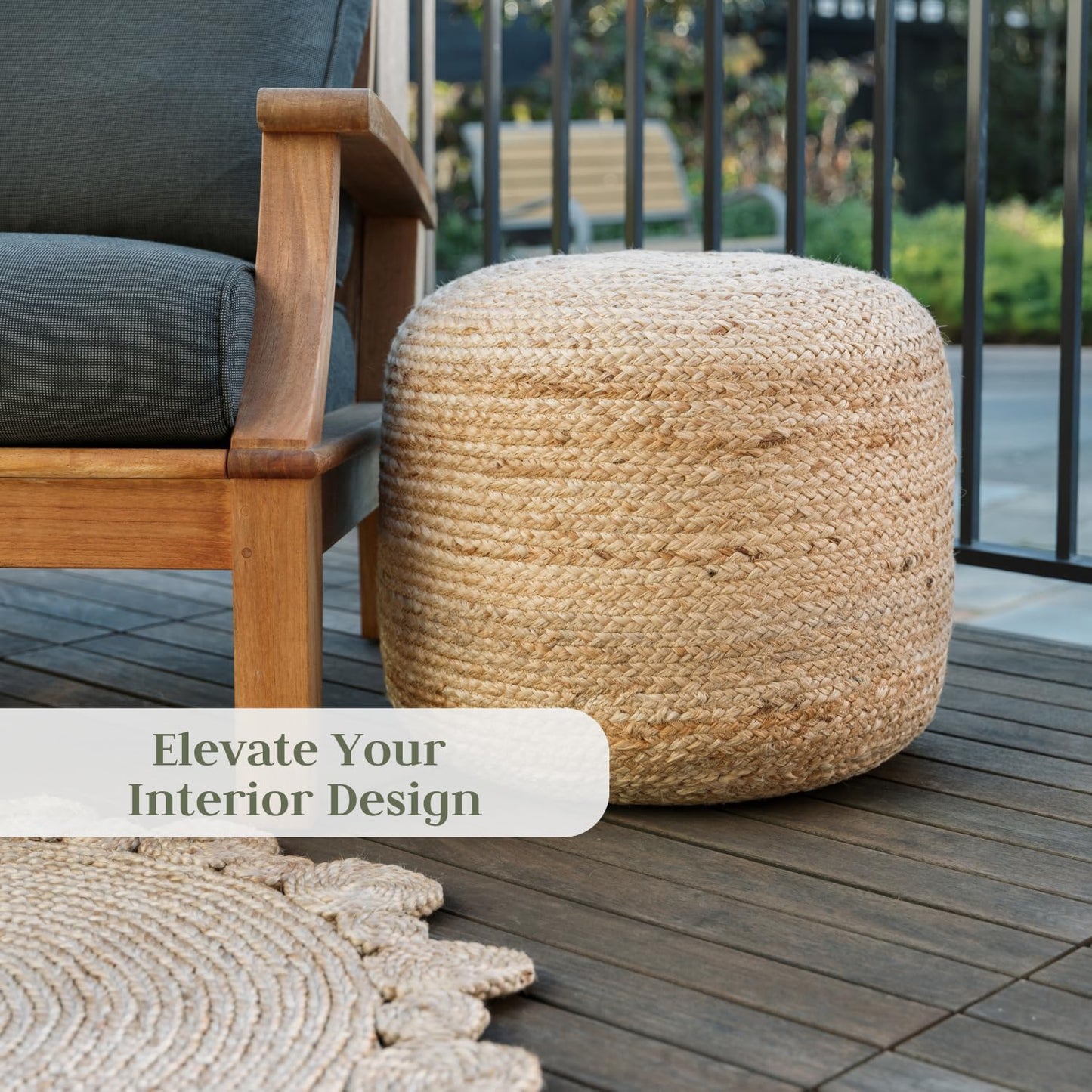 Pouf Ottoman, Round Braided Natural Jute Ottoman Pouf for Living Room or Bedroom, Floor Chair, Foot Rest or Decorative Home Decor