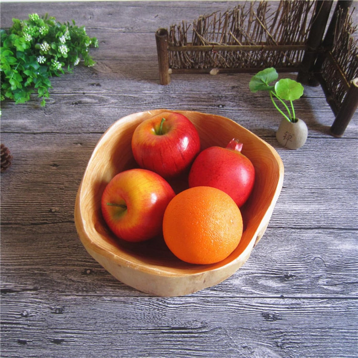 Wooden Bowl Decorative Natural Wood Fruit Bowl, Irregular Creative Wood Bowls, Rustic Hand Carved Candy Snack Keys Serving Bowls for Home Decor (14"-16" Diameter)