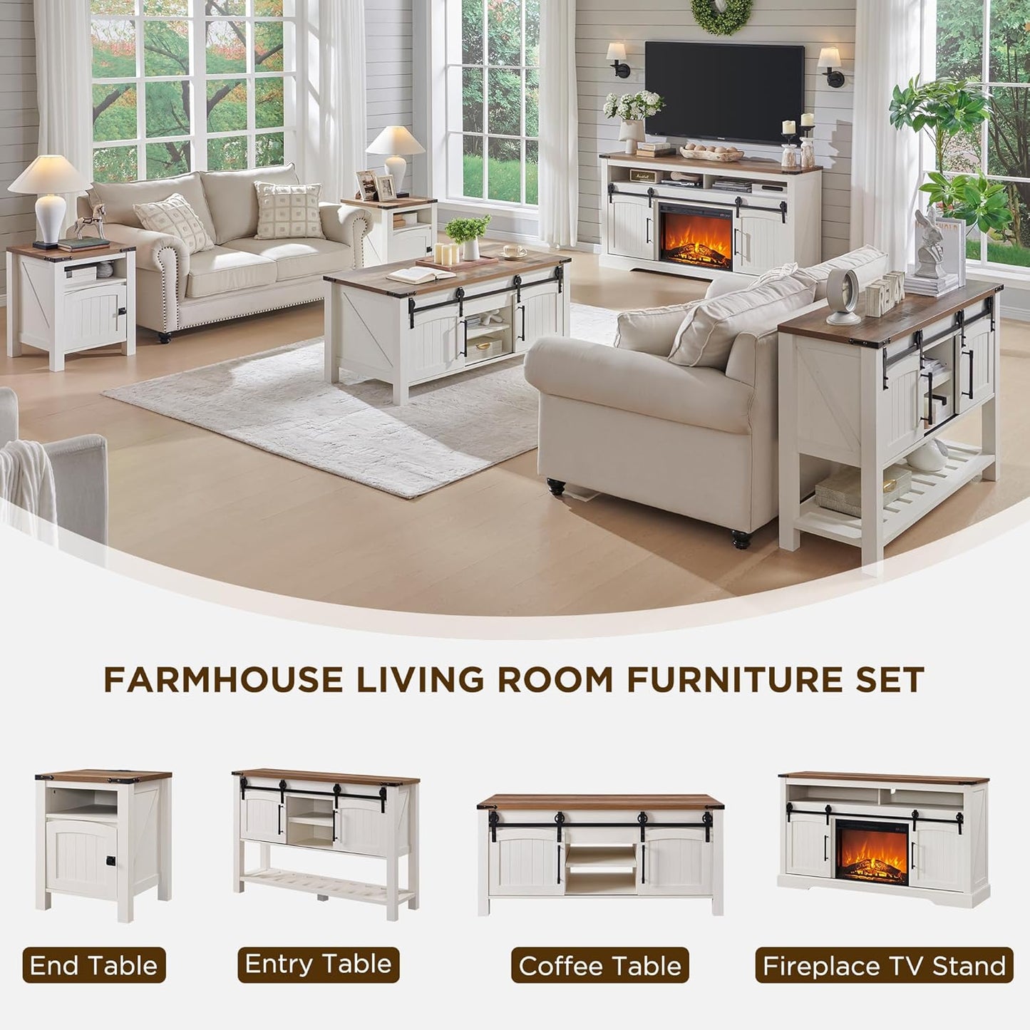 OKD Farmhouse Nightstand with Charging Station, 18" Rustic End Table with Adjustable Storage Shelf, Wood Rustic Wood Sofa Side Table for Bedroom