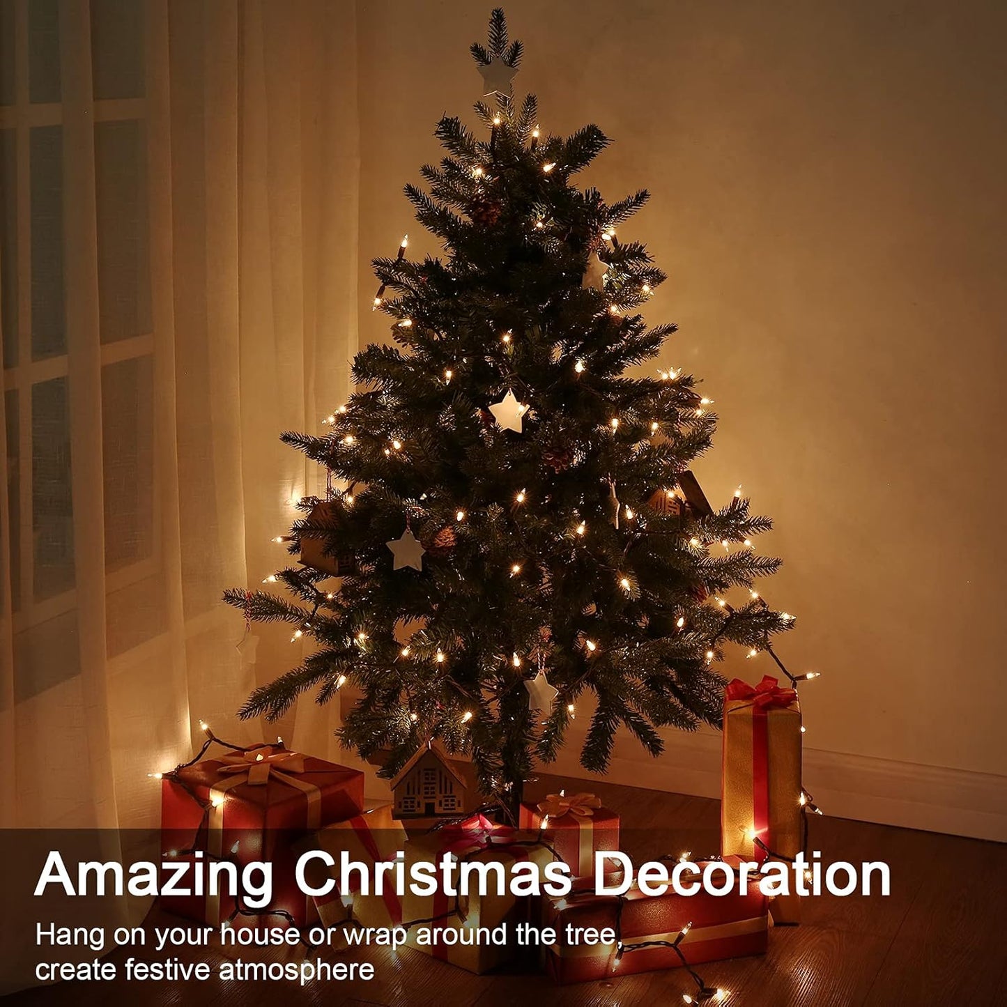 Clear Christmas Lights, 69.6ft 300ct Incandescent Christmas Lights, Connectable Outdoor Mini Tree Light Xmas Fairy Light, 120V UL Certified Indoor String for Xmas Party Birthday, Warm White