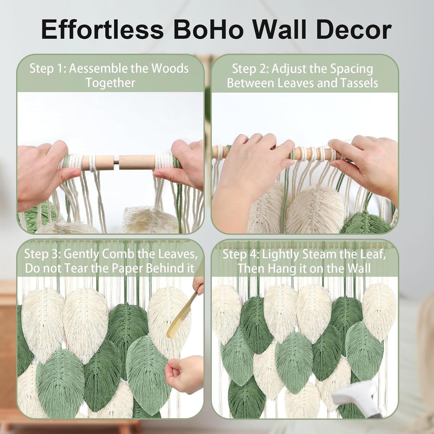 Macrame Wall Hanging Boho Wall Tapestry Handmade Woven Leaf Wall Decor Crochet Wall Art for Home Office Apartment(39.4" W x 31.5" L)