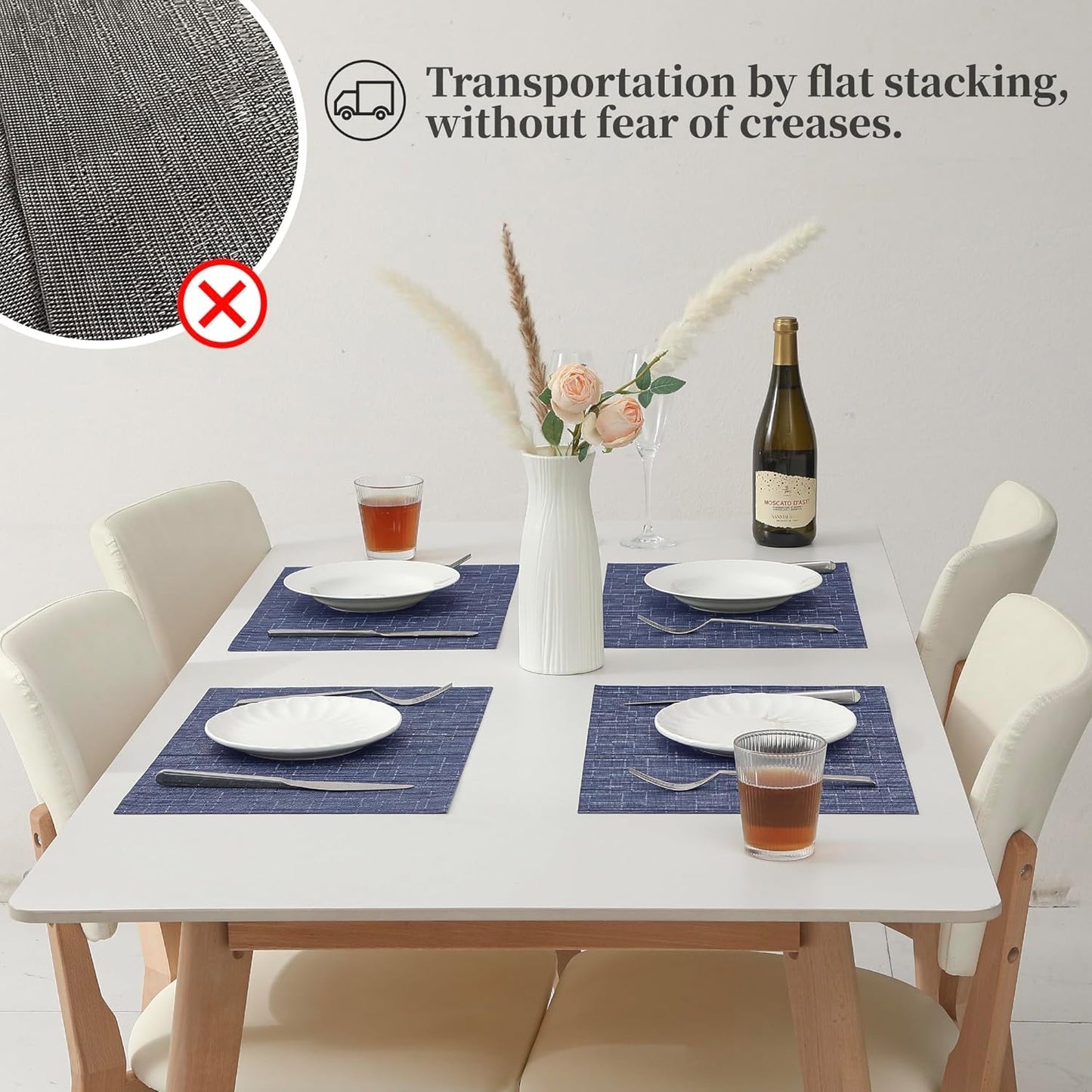 Leetaltree Blue Placemats Set of 12 - Heat Resistant Non-Slip Place mats for Dining Table, Washable Durable PVC Vinyl Woven Table Mats(Blue, 12)