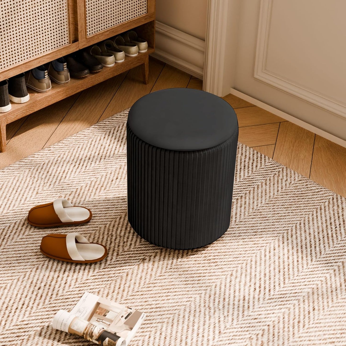 Ottoman with Storage Set of 2, Velvet Storage Ottoman, Upholstered Sponge Vanity Stool Support 300lbs, Multifunctional Coffee Table Foot Rest Ottomans for Living Room Bedroom, White