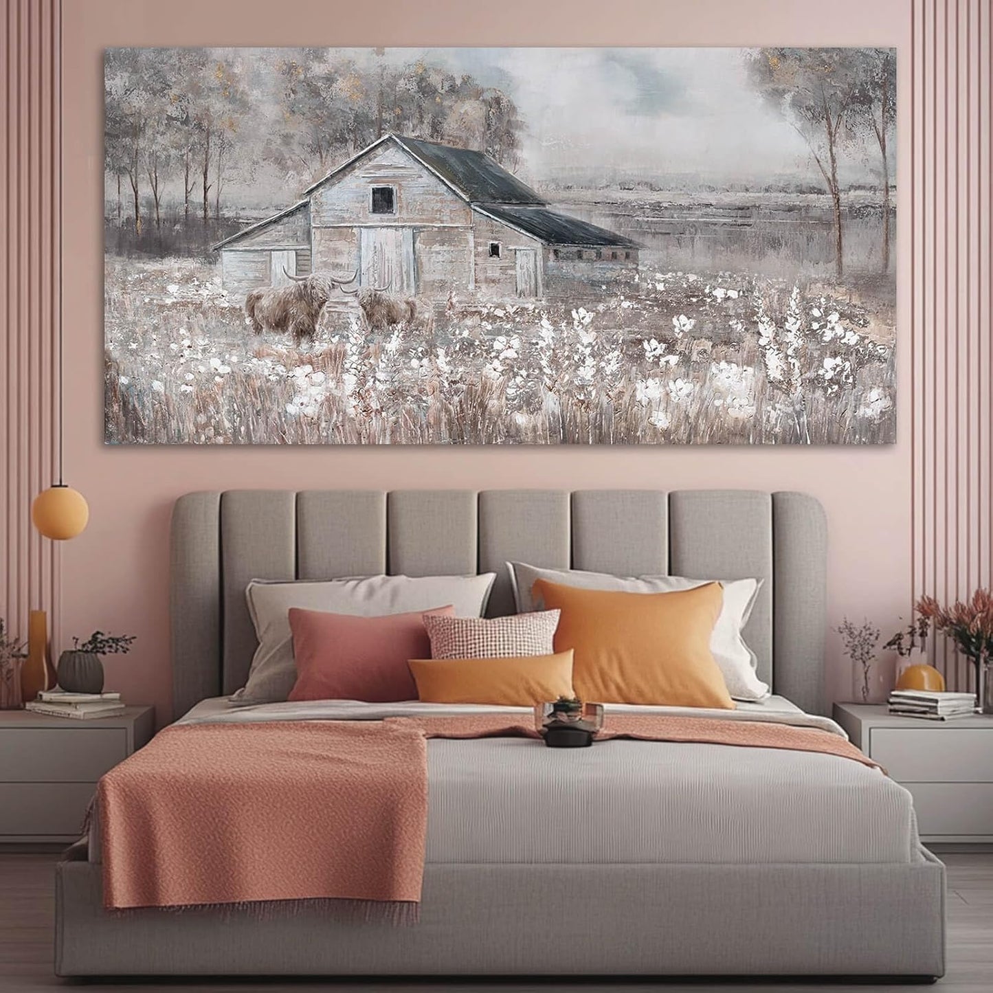 SDYA Cow Home Wall Decor Floral Canvas Print Room Decorations 29"x58" Large Pictures for Living Room Wall Art for Dining Room Area