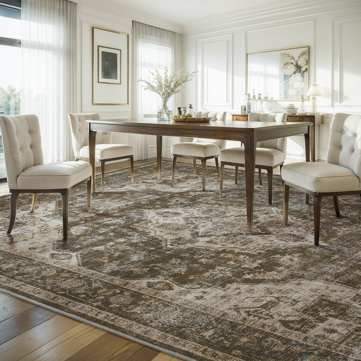 AMOAMI-Area Rug 9X12 Rugs for Living Room-Vintage Soft Coffee&Brown Rugs for Bedroom-Non Slip Carpet-Washable Rug for Dining Room Living Room Bedroom Office Under Table