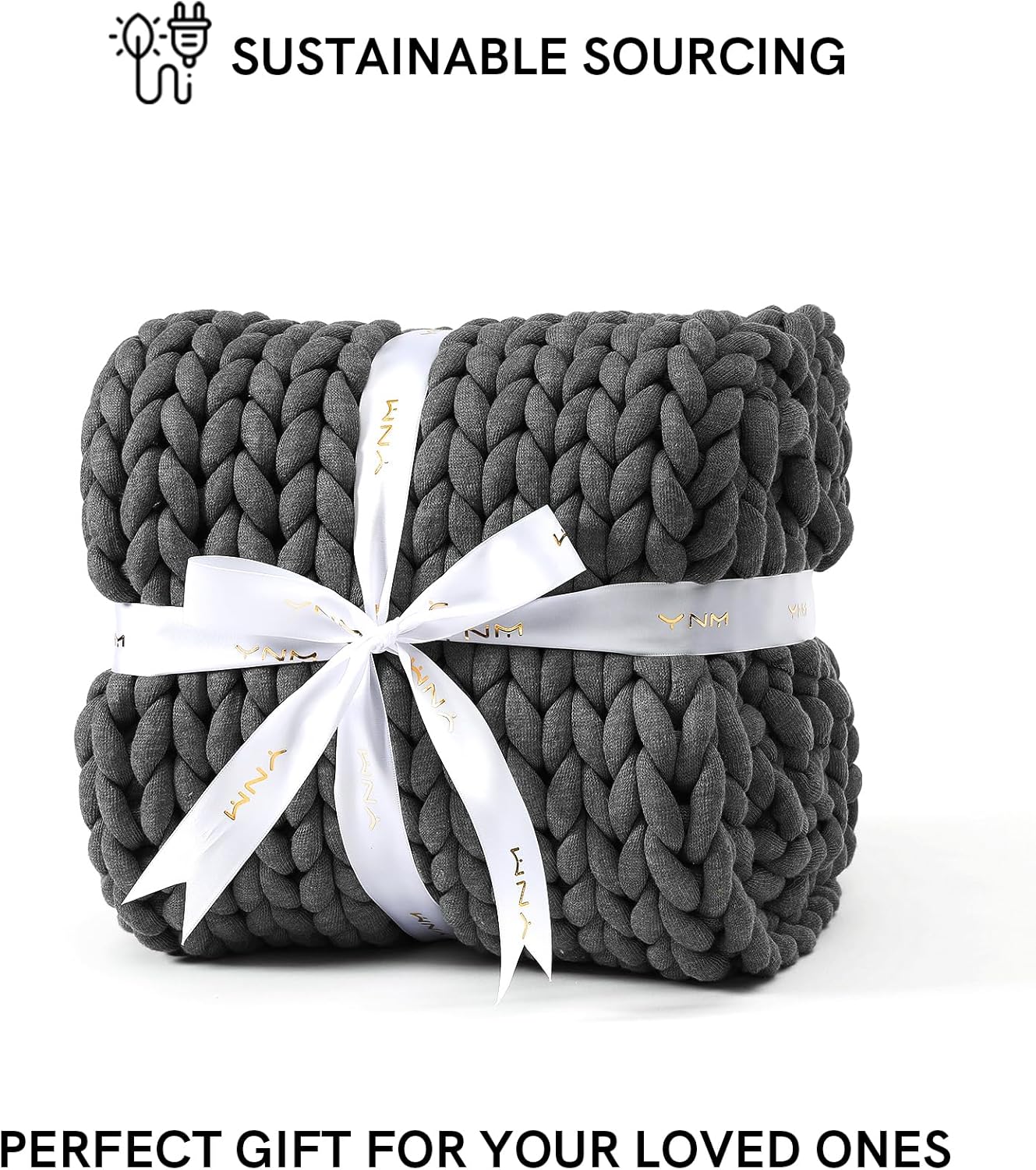 YnM Chunky Throw Blanket, Medium-Weight, Hand Knitted, Skin Friendly, Ventilated and Breathable, Machine Washable, Home Décor Piece for Couch, Sofa and Bed (Charcoal Grey, 50x70 Inch)