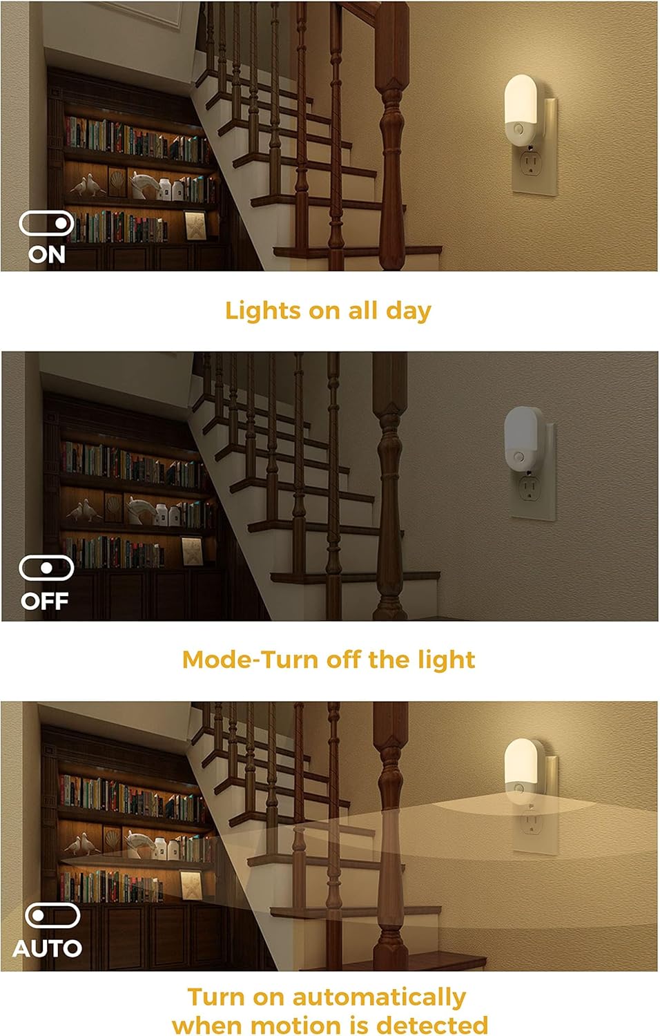 L LOHAS LED Motion Sensor Night Light, Motion Activated Night Light, 4Pack, 3000K Warm White, Night Lights Plug into Wall Motion Sensor, 30/60LM Adjustable Brightness, for Kids Adults Bathroom Kitchen