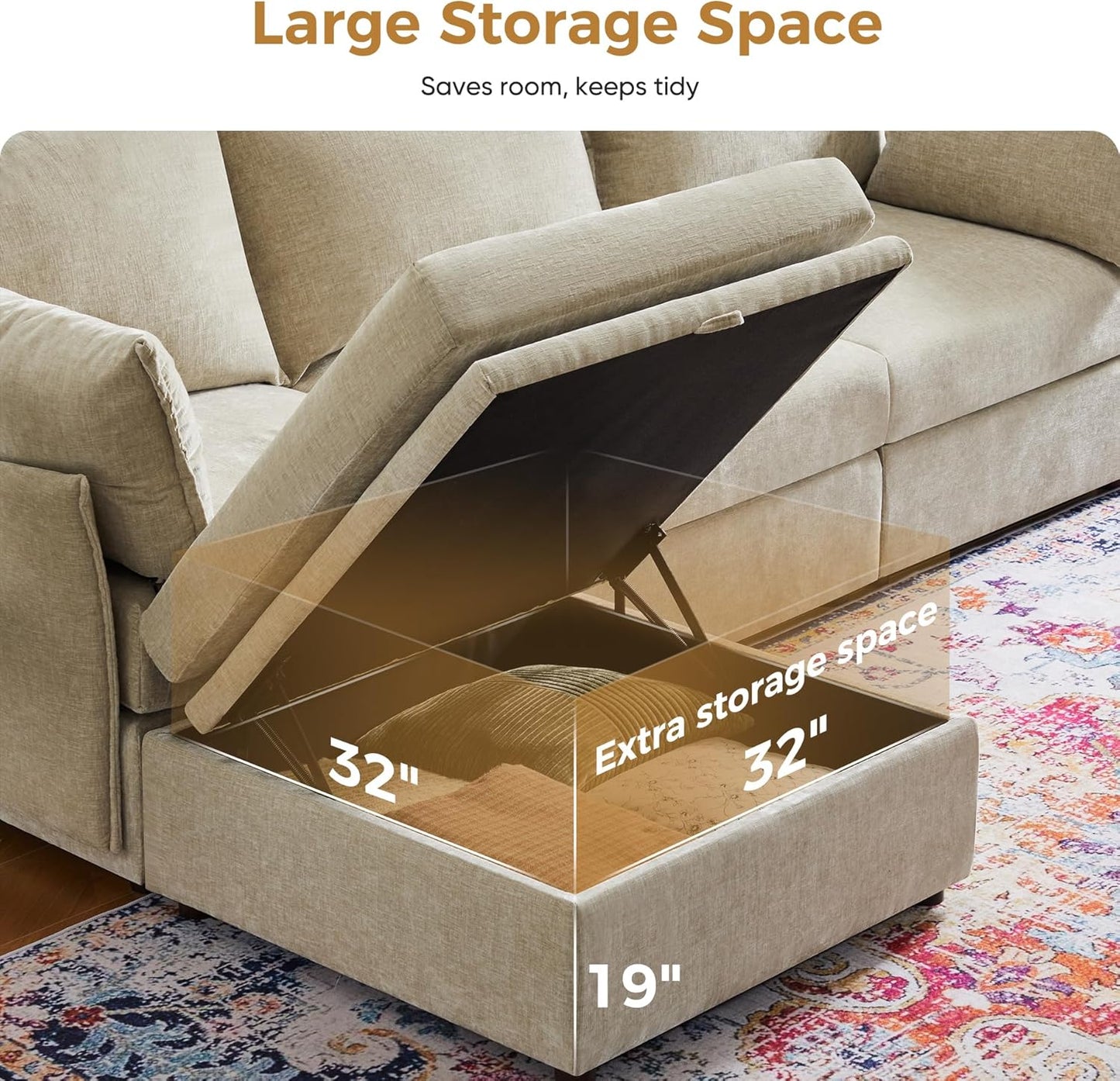 134.6" Modular Sectional Sofa, U Shaped Couch Set for Living Room, Large 8-Seater Comfy Cloud Couches with Movable Storage Ottoman,DIY Combination - Chenille Beige