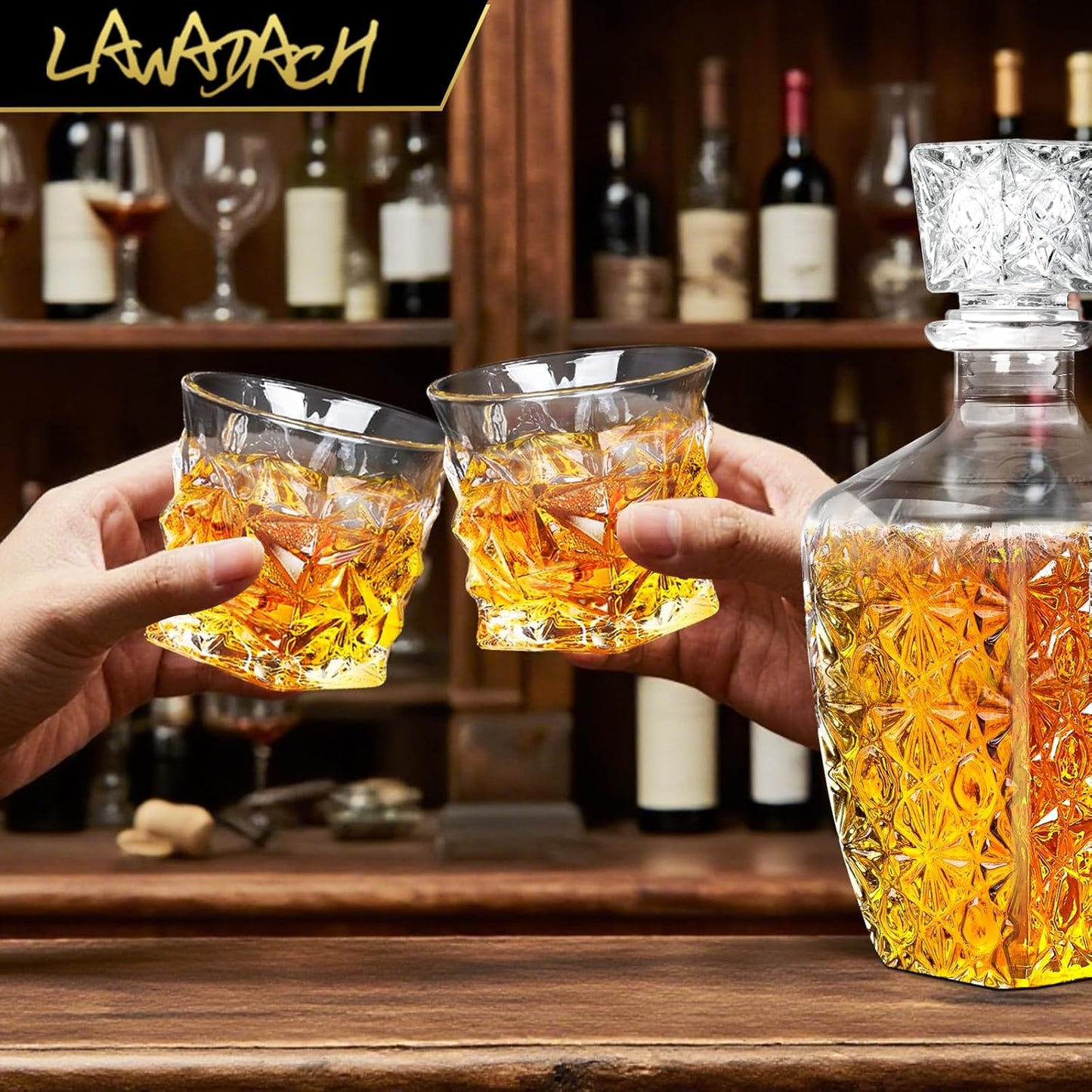 Whiskey Decanter Set,Liquor Decanter Set with 2 Glasses,Decanter set for Men,Decanter for Tequila,Bourbon,Rye,Gifts for Men,Dad,Home Bar Decor - 28oz