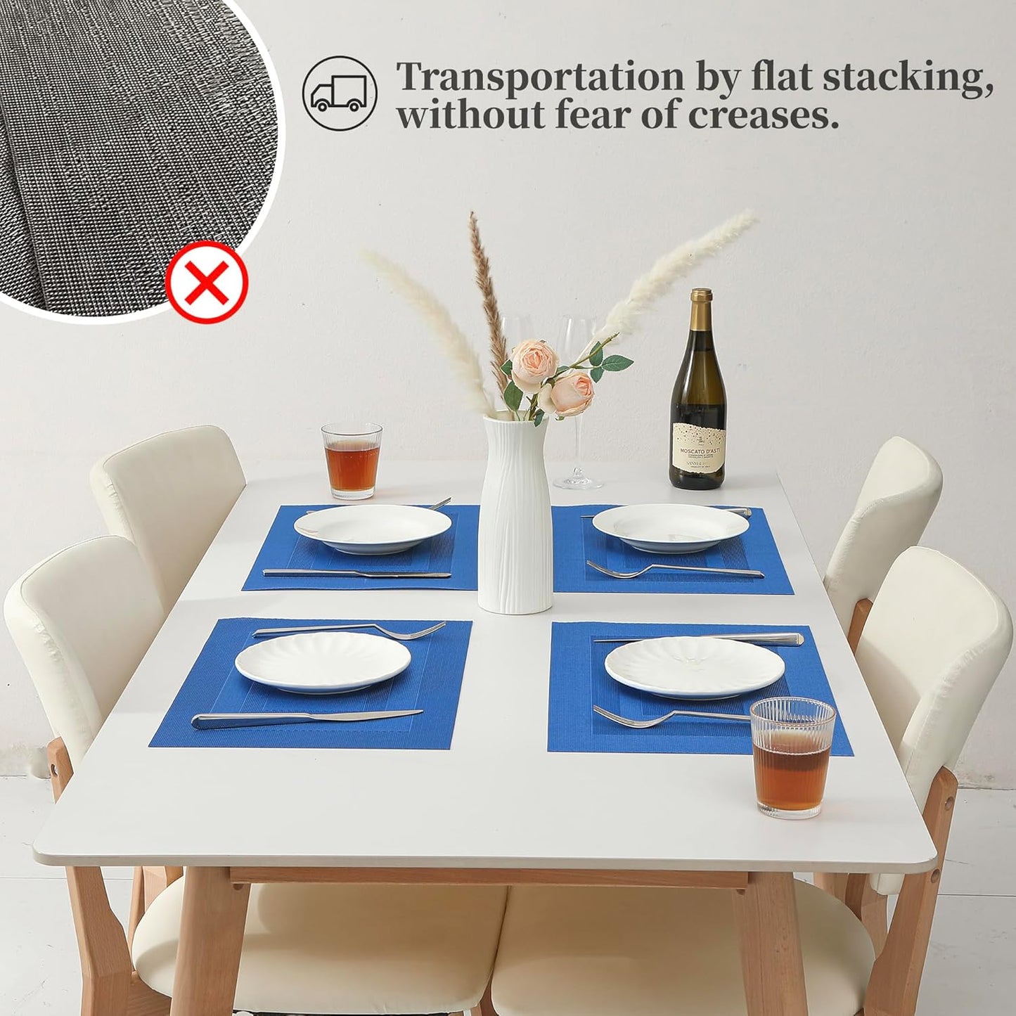 Leetaltree Blue Frame Placemats Set of 4 - Heat Resistant Non-Slip Place mats for Dining Table, Washable Durable PVC Vinyl Woven Table Mats(Blue Frame, 4)