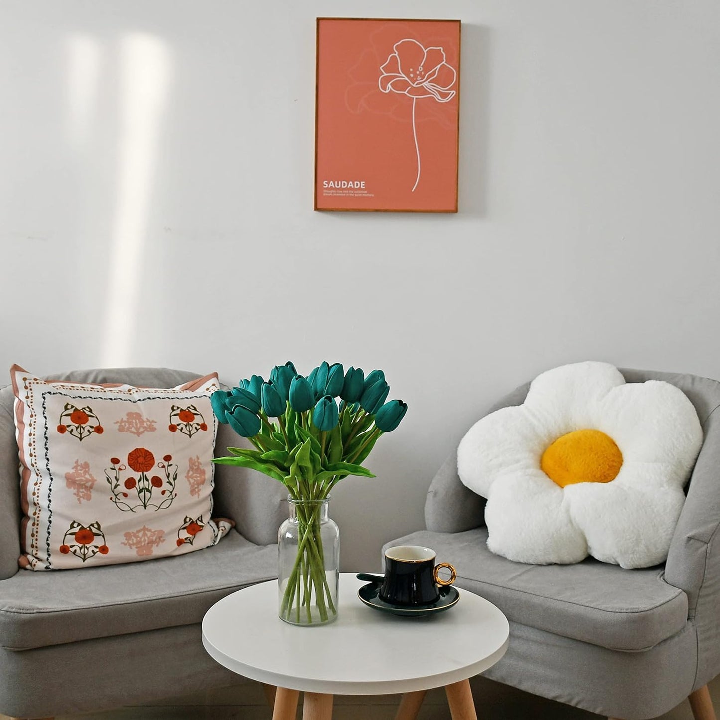 Mandy's Artificial Tulips 20 Stems Teal PU Faux Flowers for Wedding Home Decor 13.5 Inch