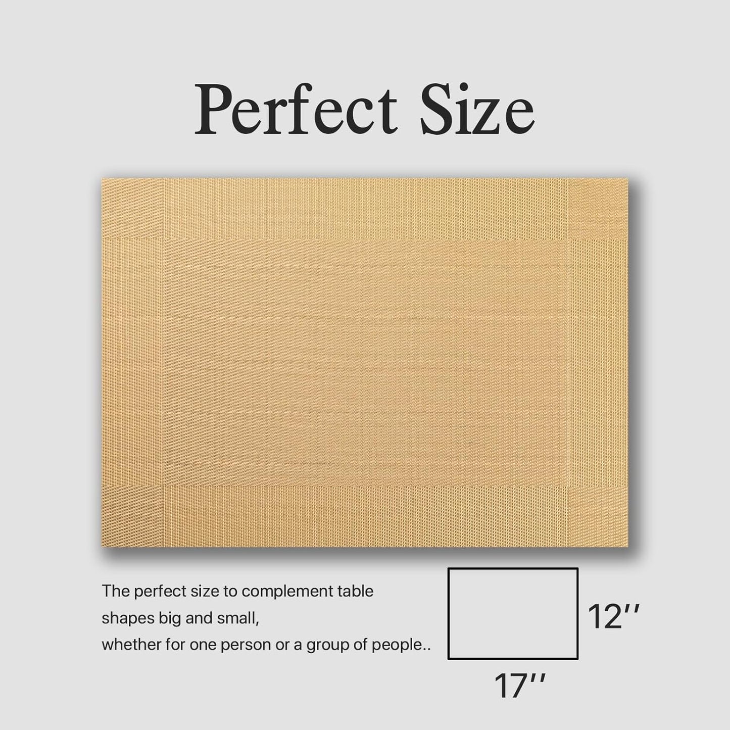 Placemats Set of 6 - Easy Clean Woven Vinyl Placemats for Dining Table, Indoor/Outdoor Place Mats, Washable PVC Table Mats(Gold Cube)