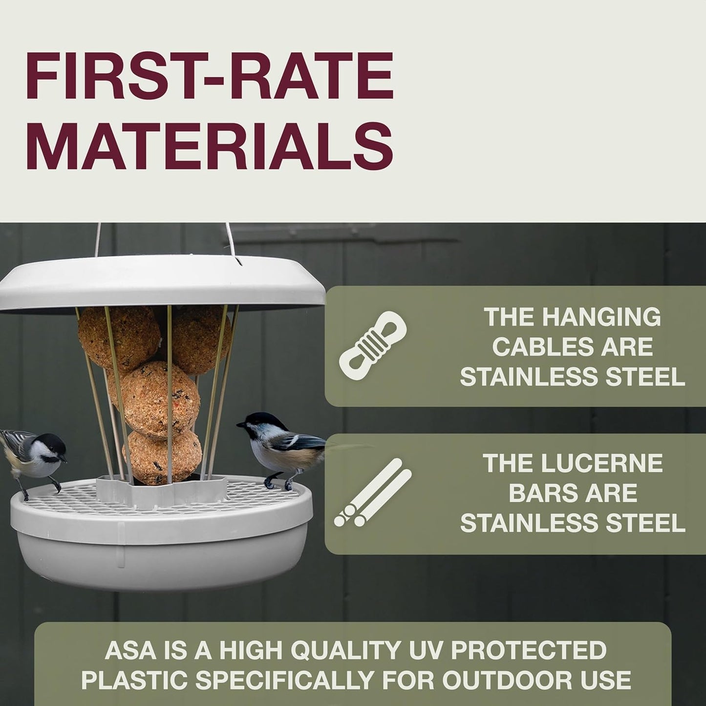 SWISSINNO No Mess Bird Feeder Lucerne Smart Birds for Fat Balls - Feed Birds, not mice & Rats! Robust & Reliable for Hanging - Light Grey