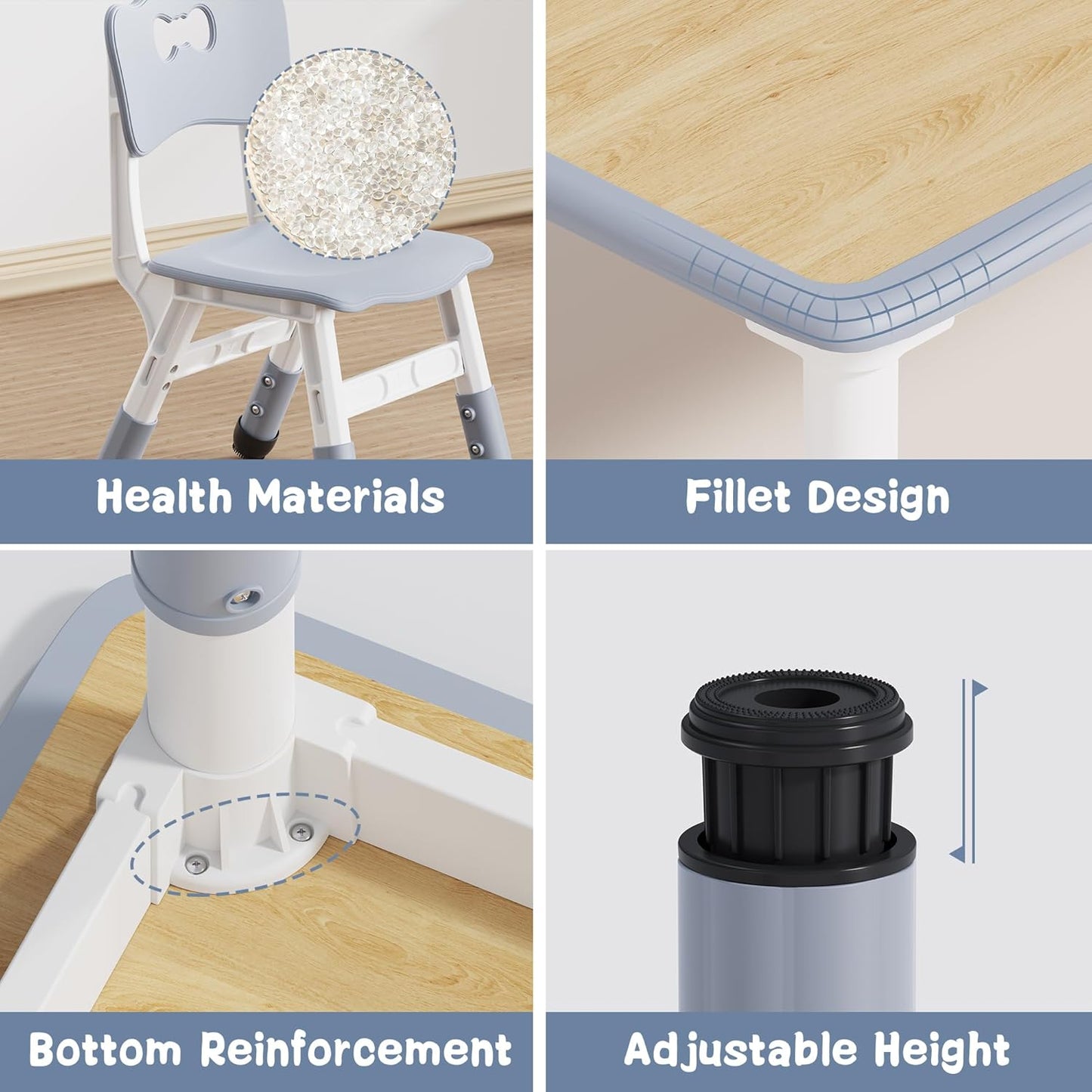 Brelley Kids Table and 6 Chairs Set, Height Adjustable Toddler Desk and Chair Set, Graffiti Desktop, Classroom/Daycare/Home, Children Multi-Activity Table for Ages 2-8