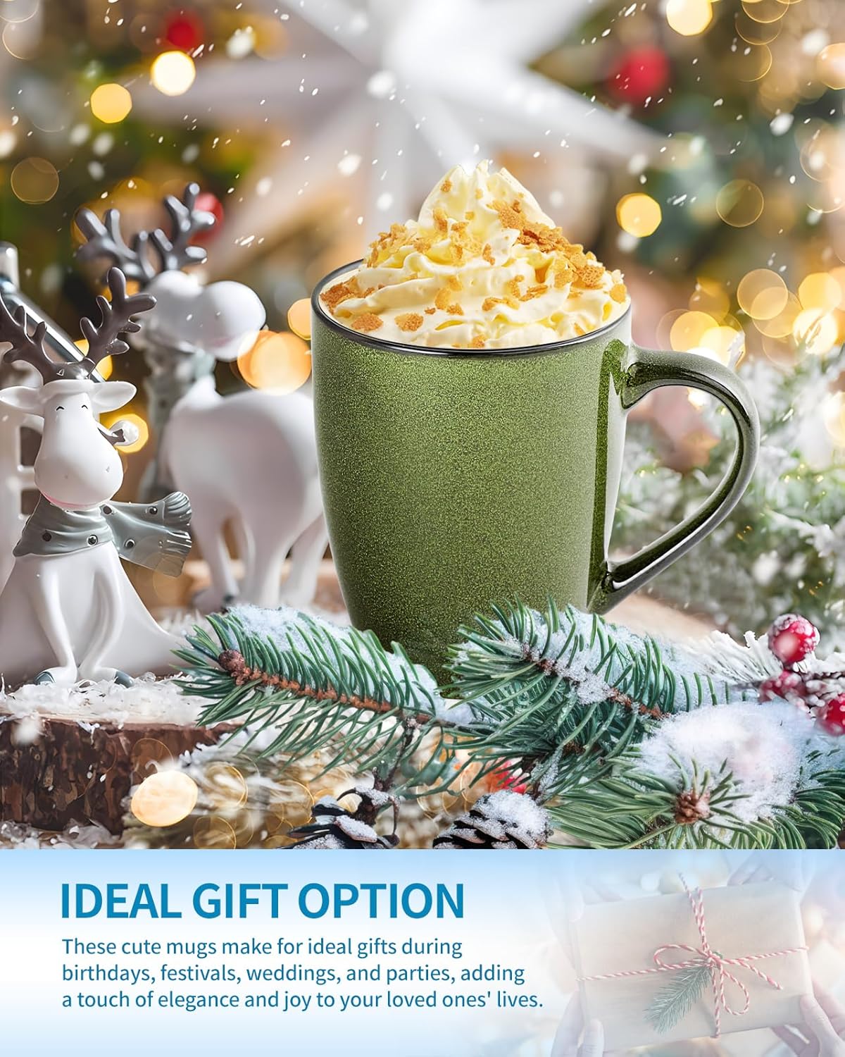 Ceramic Mugs 12oz,Large Ceramic Coffee Cups for Men, Women, Dad, Mom, Modern Coffee Mugs With Handle For Tea,Latte,Cappuccino,Cocoa. (green and brown 4pack)