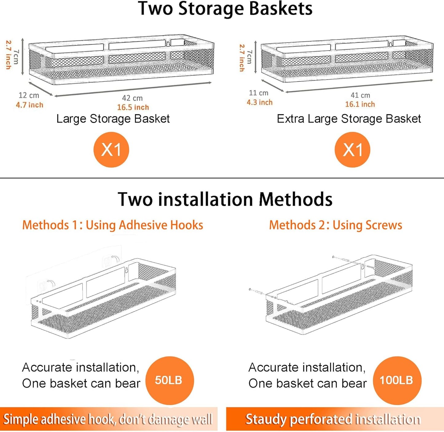 PUSDON Metal Wall Hanging Basket 2 Packs DIY Suitable for Multiple Scenes - Large Black Netting Set