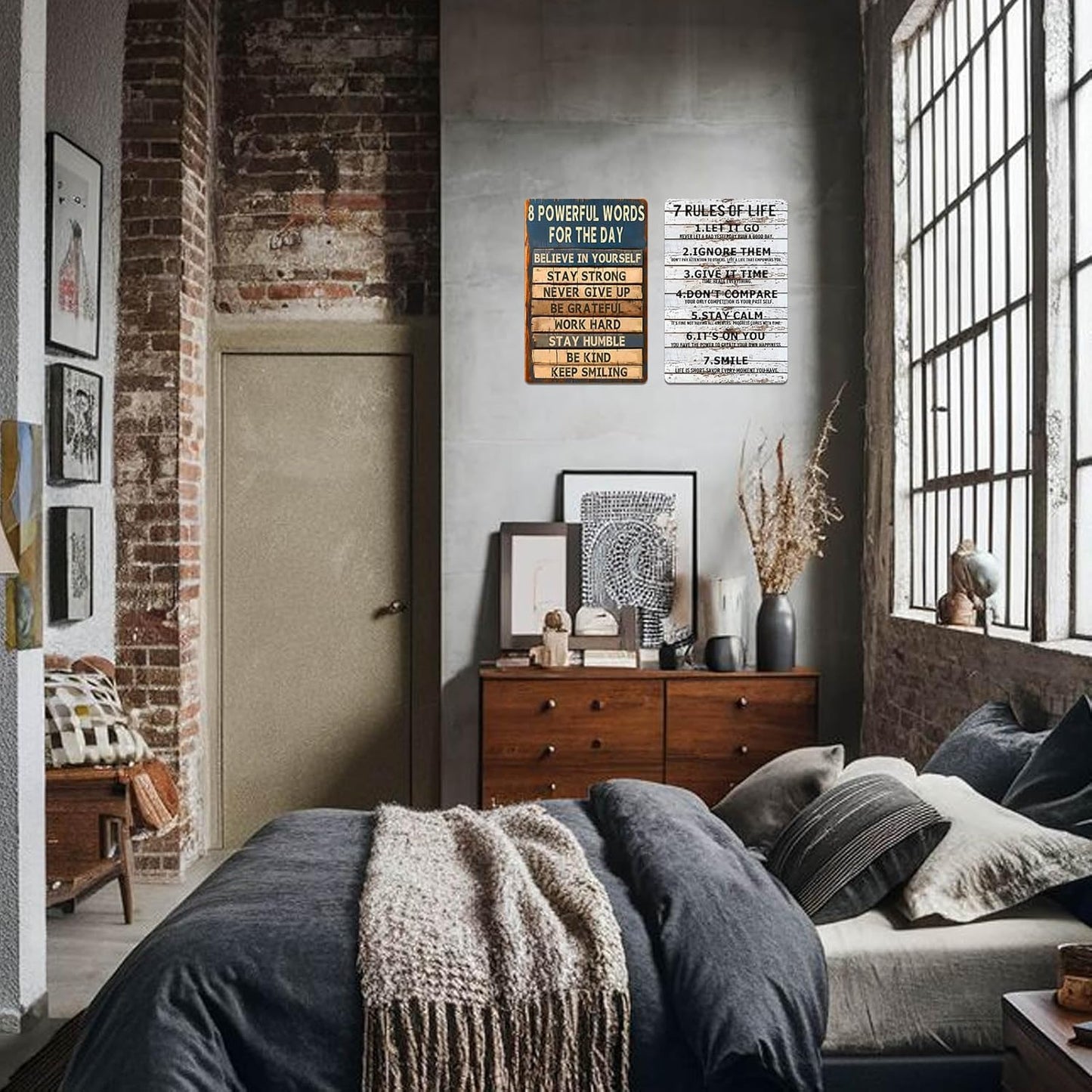 Motivational Metal Tin Sign - 8 Powerful Words for The Day Posters - Inspirational Wall Art Positive Quotes for Home Gym Office Classroom Decor Durable Rustic Wall Decor for Teens Adults 8x12 Inch