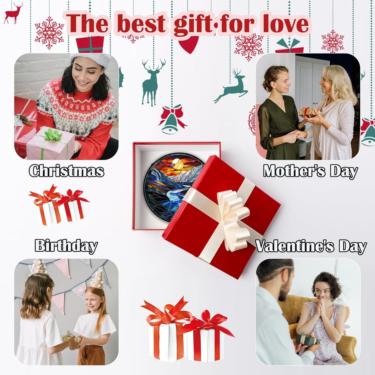 Stained Glass Window Hanging, Canyon Mountains Sunset View Sun Catcher for Window Home Decor Landscape Suncatcher Mother's Day Birthday Gifts for Women Men Mom and Nana 6.3 in