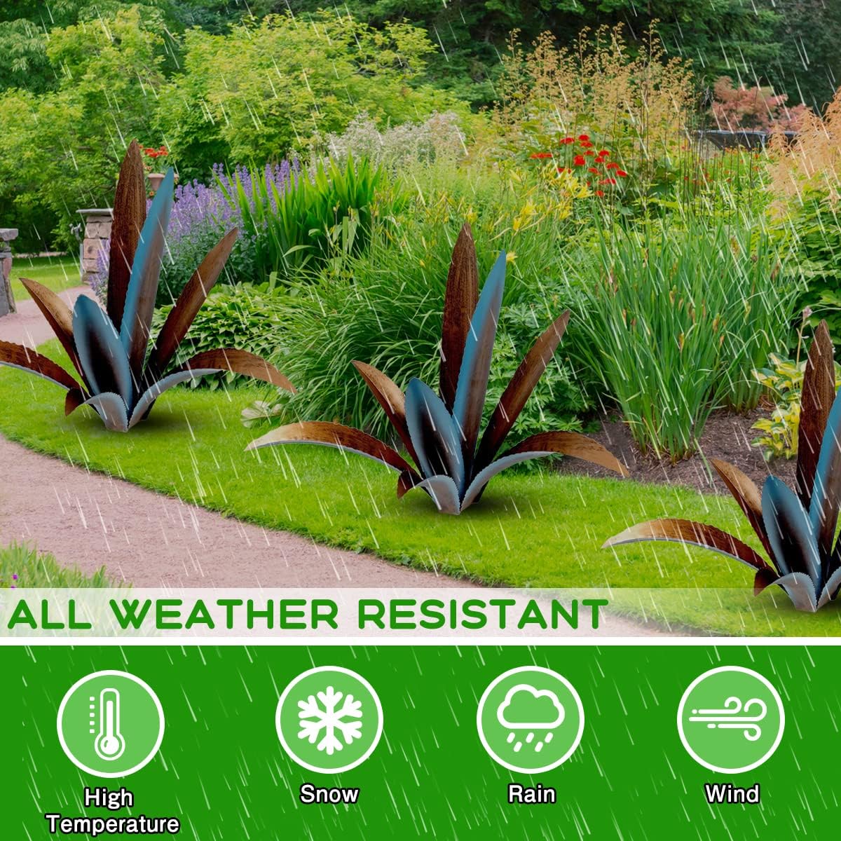 DIY Metal Agave Plant Art Yard Tequila Art Sculpture, Tequila Rustic Garden Sculpture Statue Outdoor Decor,Agave Metal Plants for Yard, Garden Lawn Ornaments (9 Leaves -Blue)